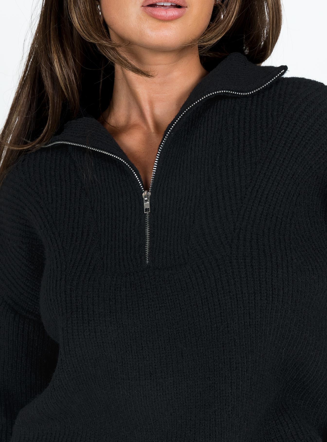 Ferry Zip Front Sweater Black Lower Impact
