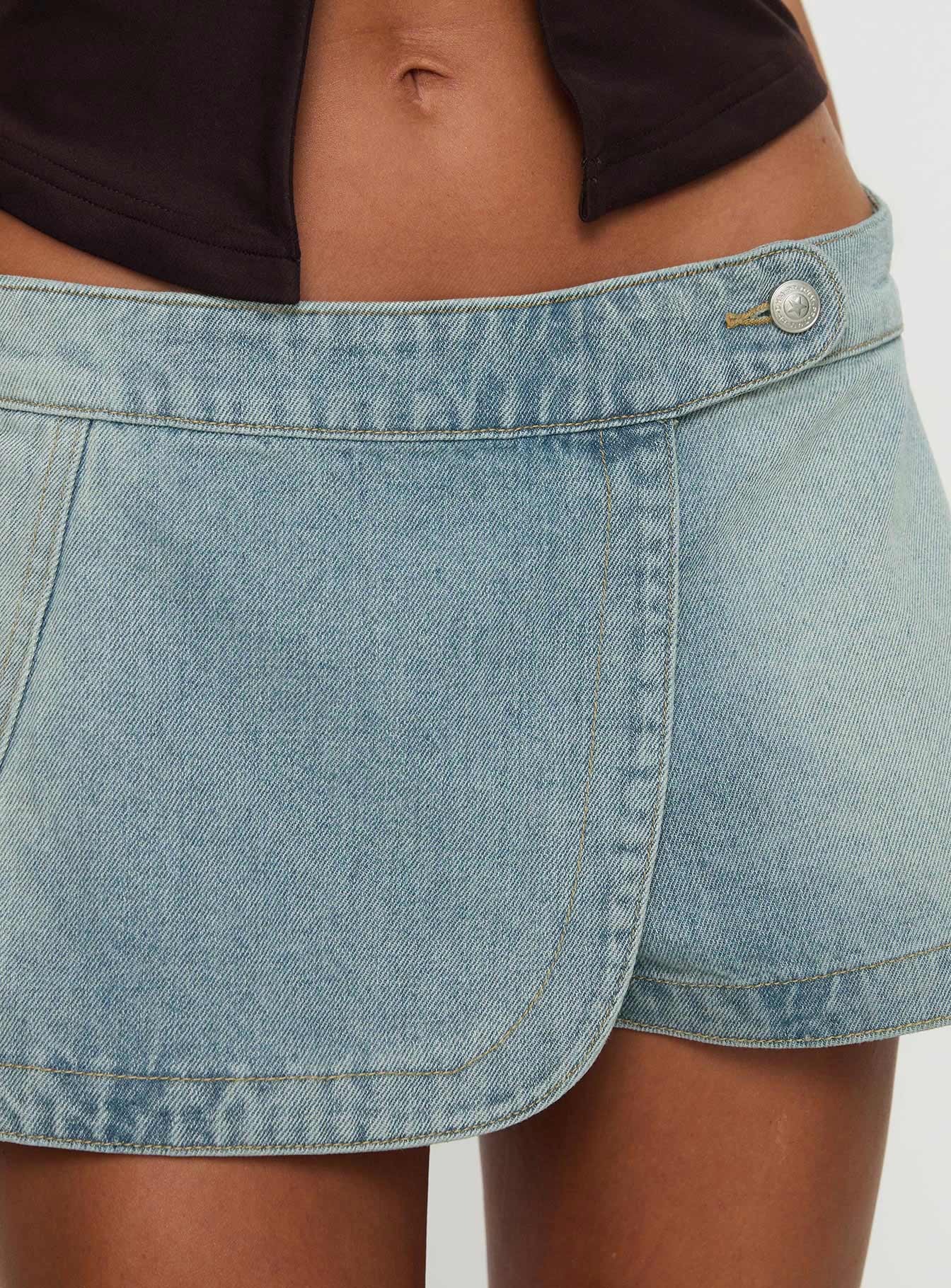 Down For The Ride Denim Skort Light Wash