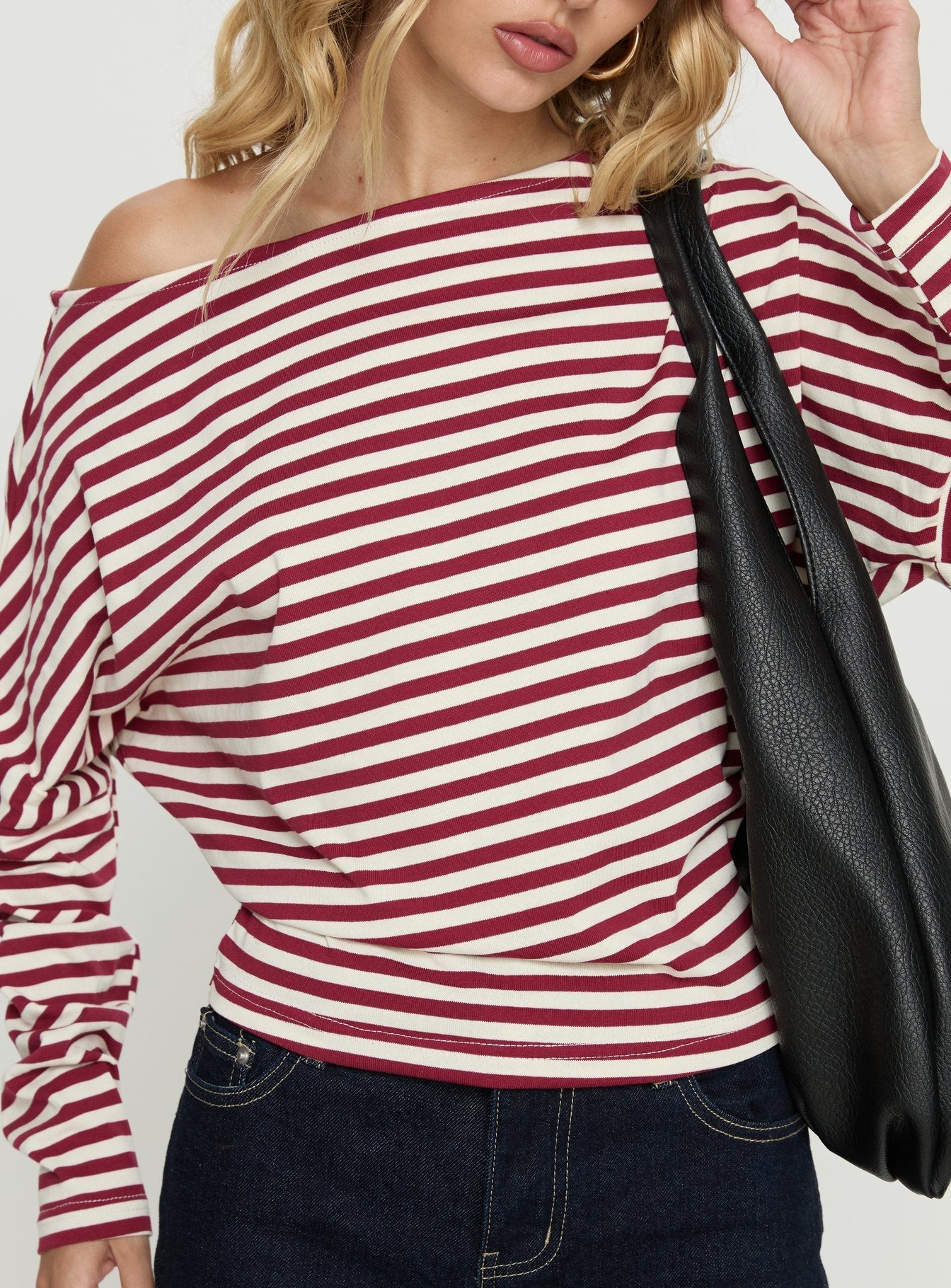 Deora Cinched Long Sleeve Top Red Stripe