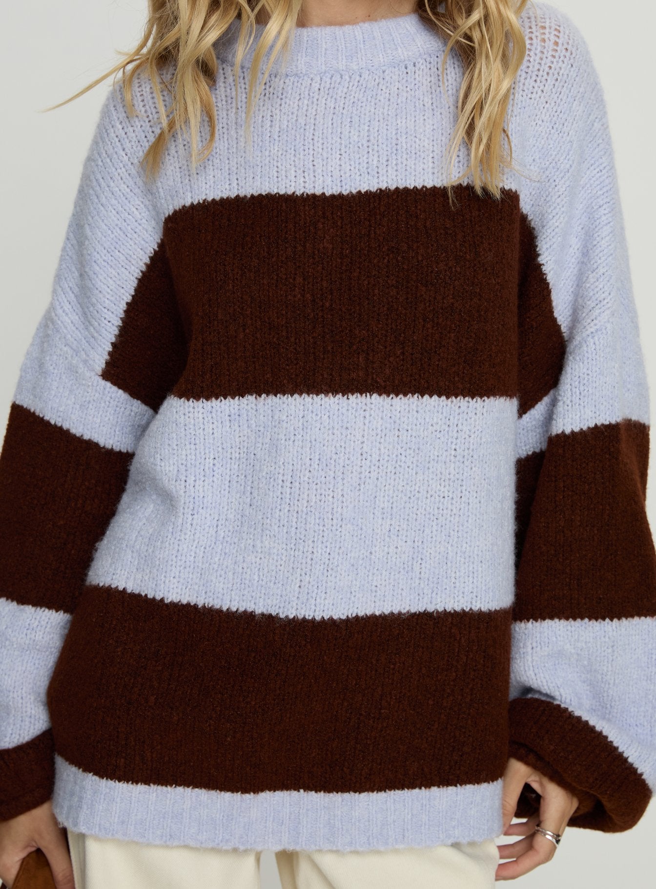 Bastien Crew Neck Knit Sweater Blue / Chocolate Stripe