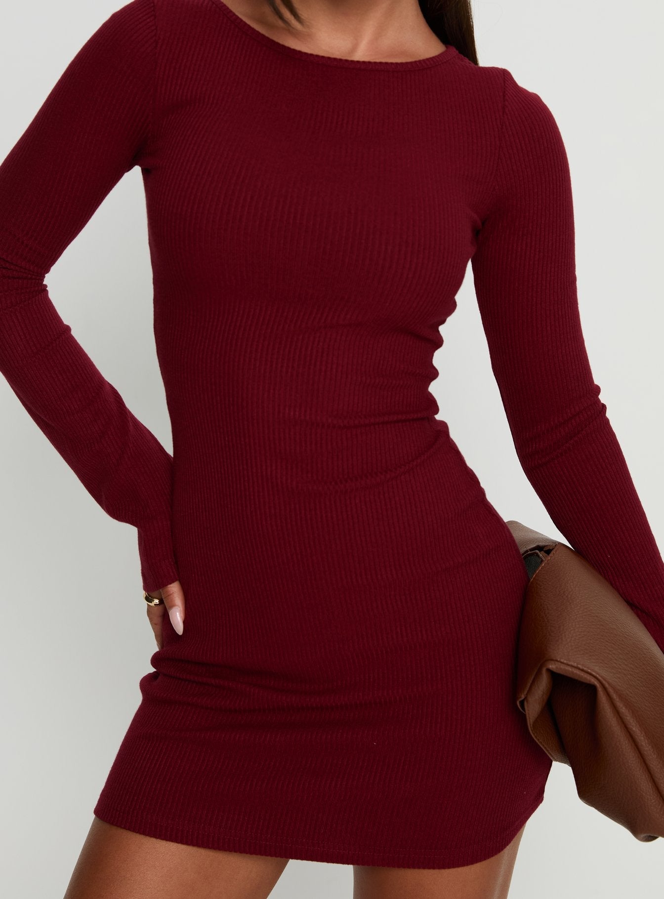 Bryanna Long Sleeve Mini Dress Deep Merlot
