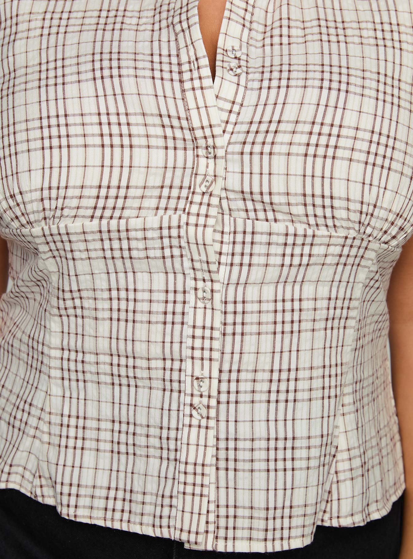 Cottesloe Blouse Top Brown Check Curve
