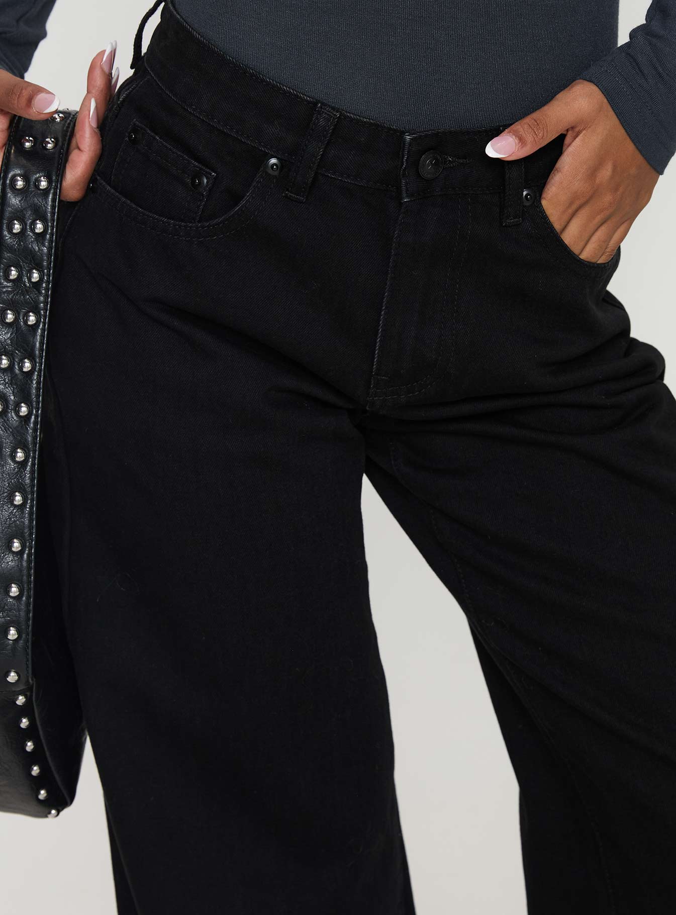 Colemane Mid Rise Wide Leg Jeans Black