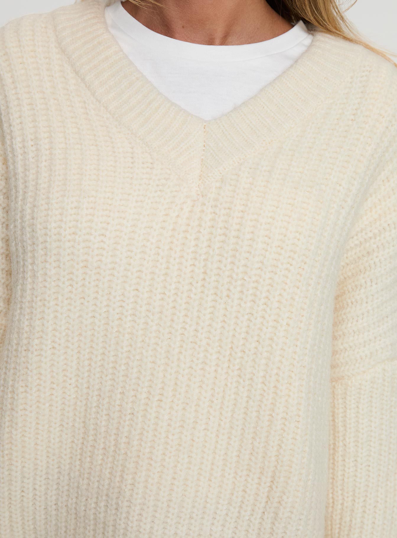 Have It All V Neck Knit Sweater Cream