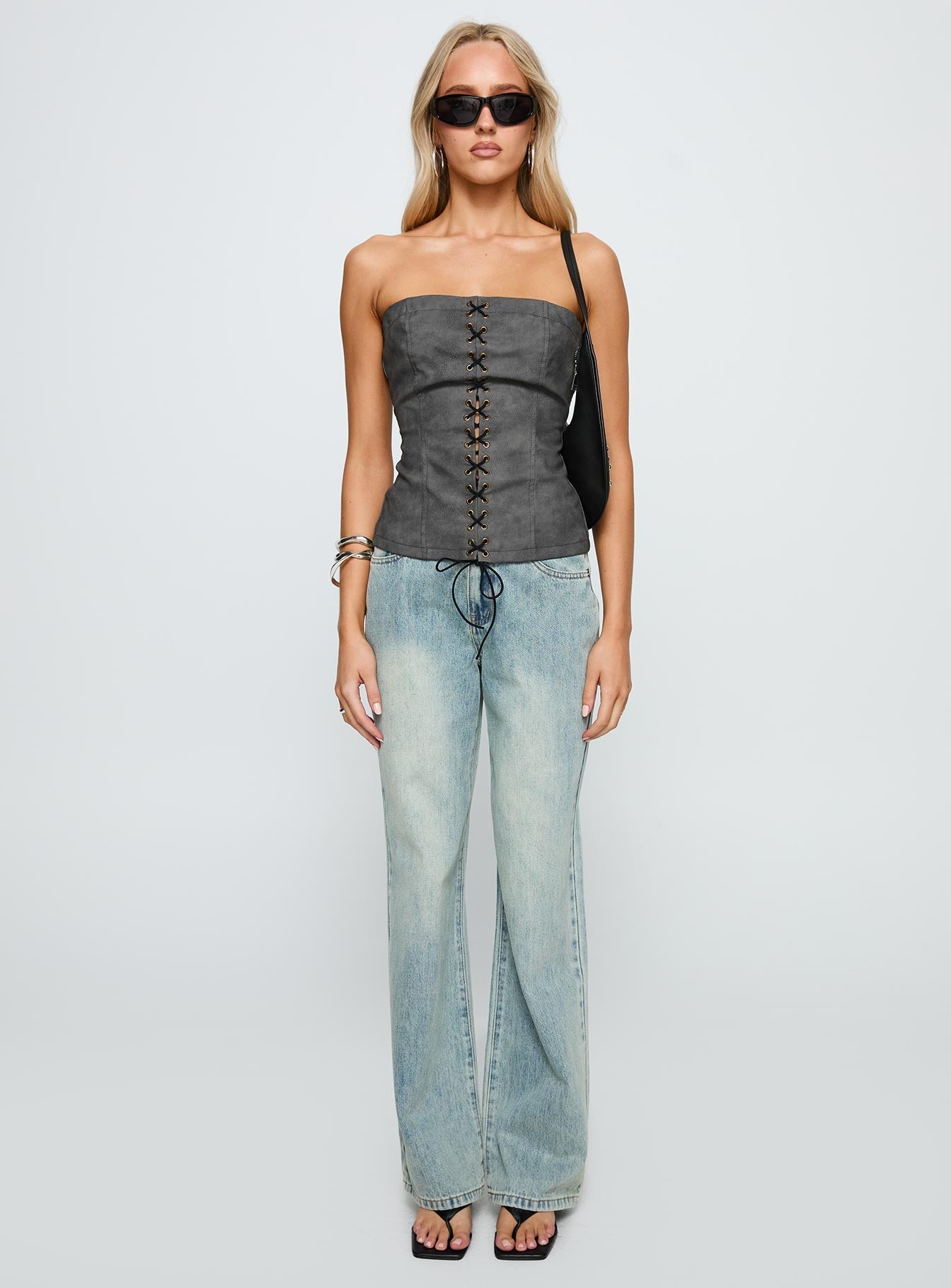 Soft Spoken Strapless Tie Up Top Black