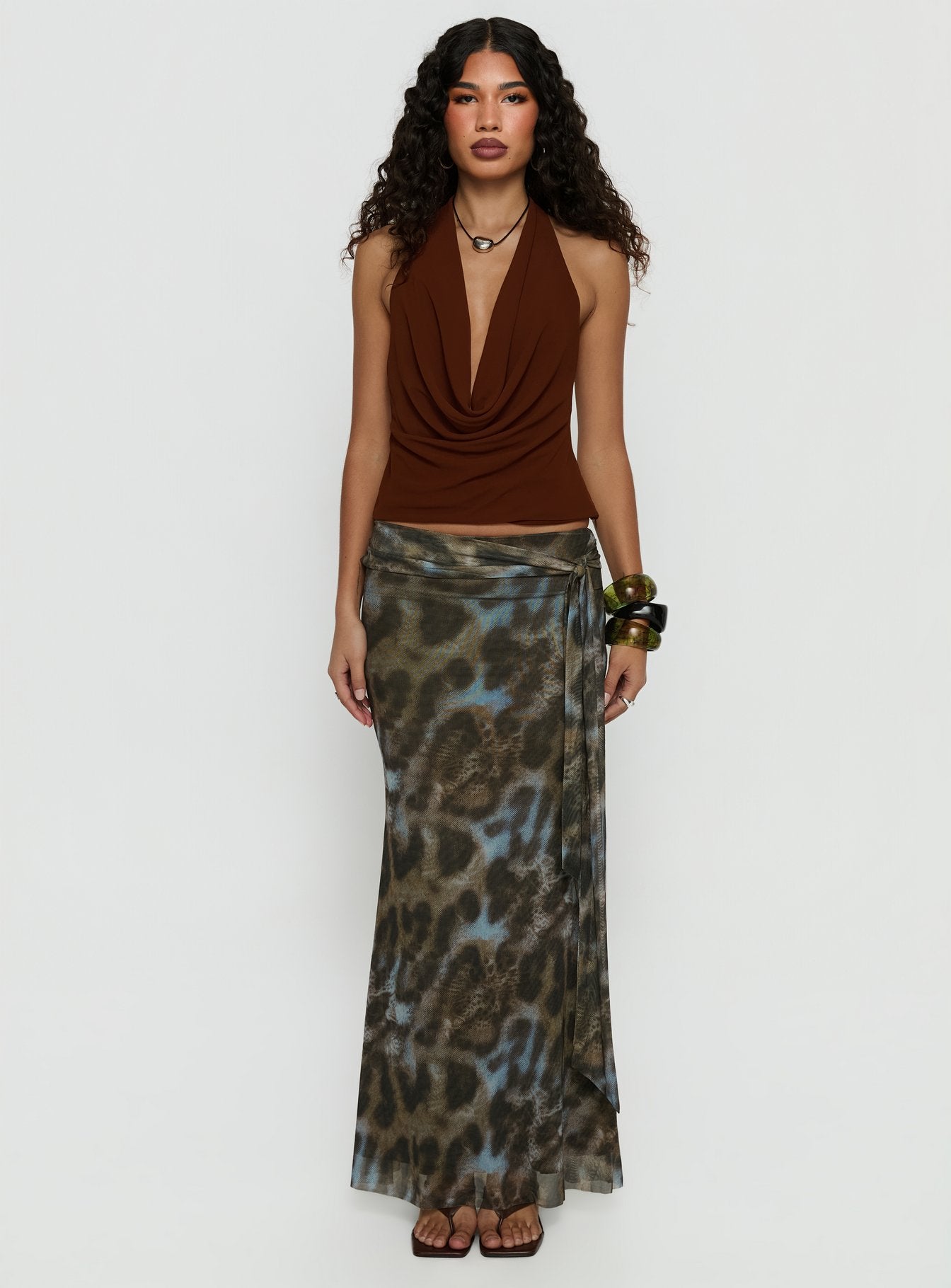 Caviar Tie Maxi Skirt Leopard