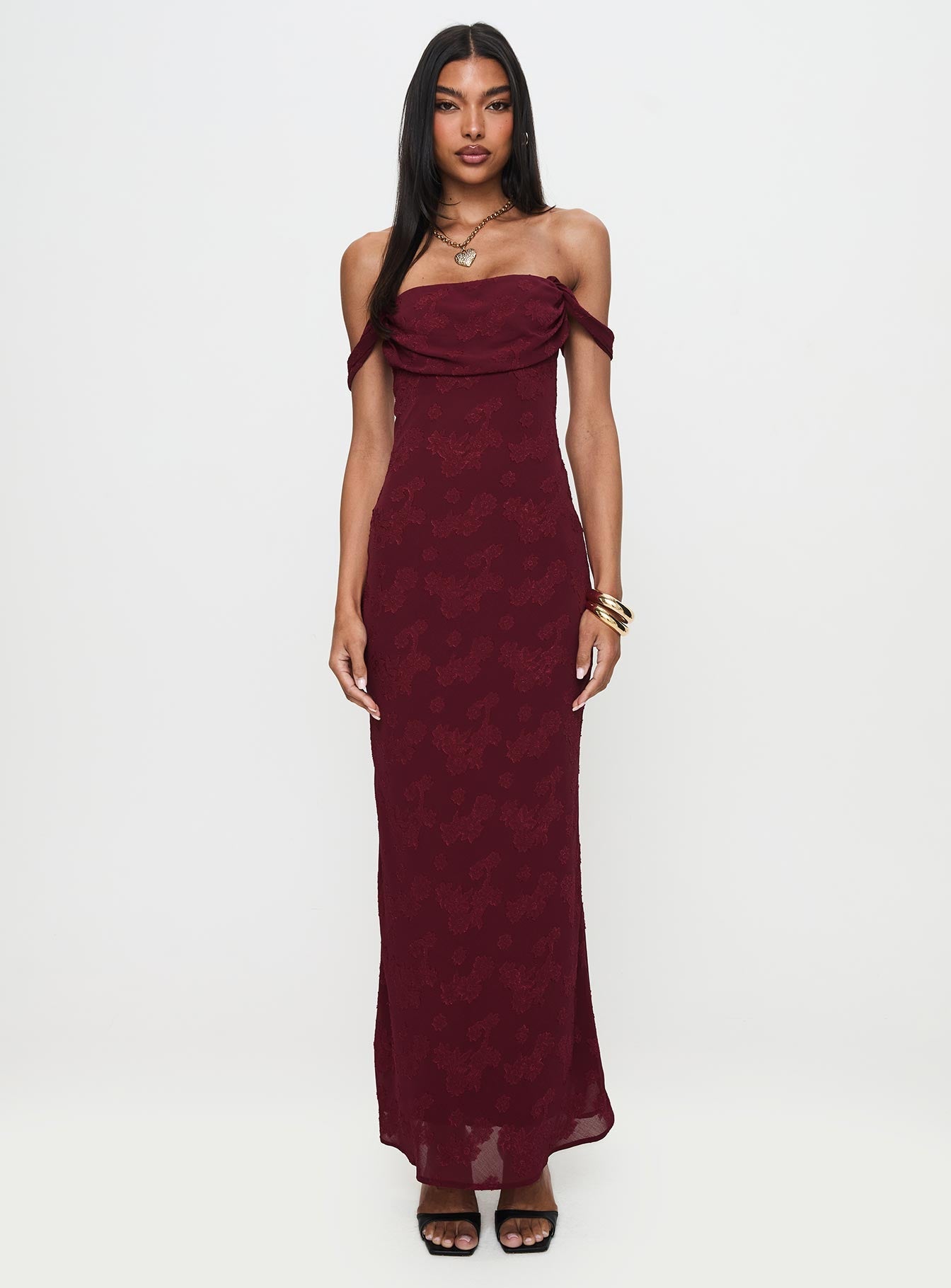 Azura Off The Shoulder Maxi Dress Burgundy