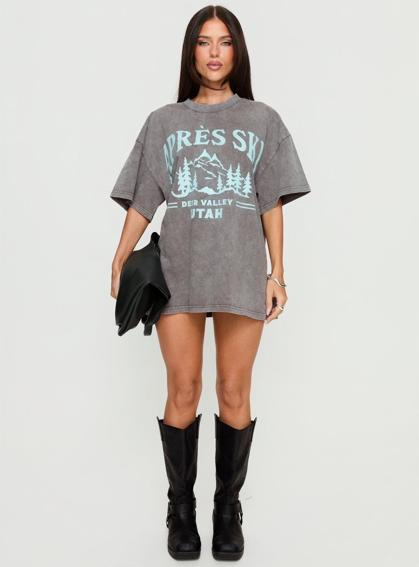 Apres Ski Valley Oversized Graphic Tee Charcoal