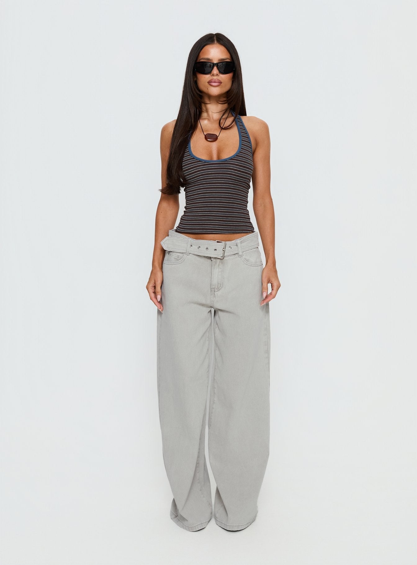 Katlin Mid Rise Wide Leg Buckle Detail Jeans Desert Wash