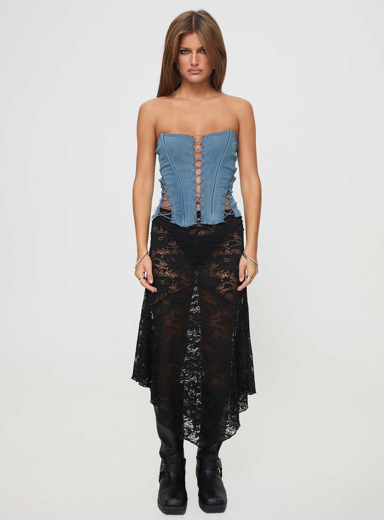 Eden Lace Up Corset Denim Mid Wash