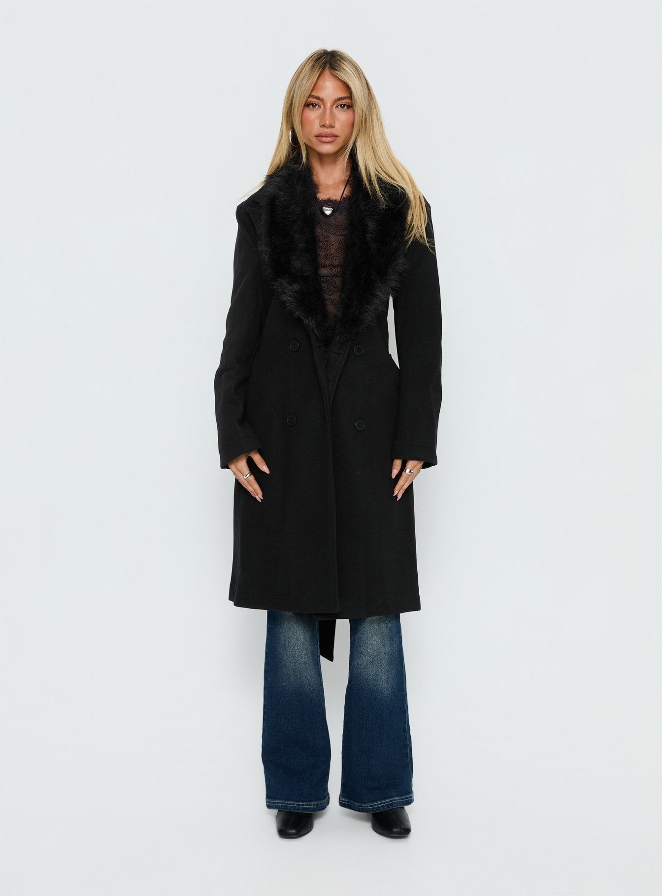Hallyn Faux Fur Collar Coat Black