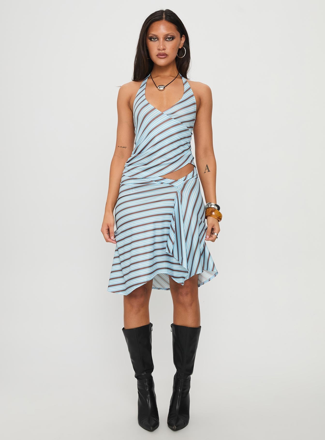 Esmeray Midi Skirt Blue Stripe