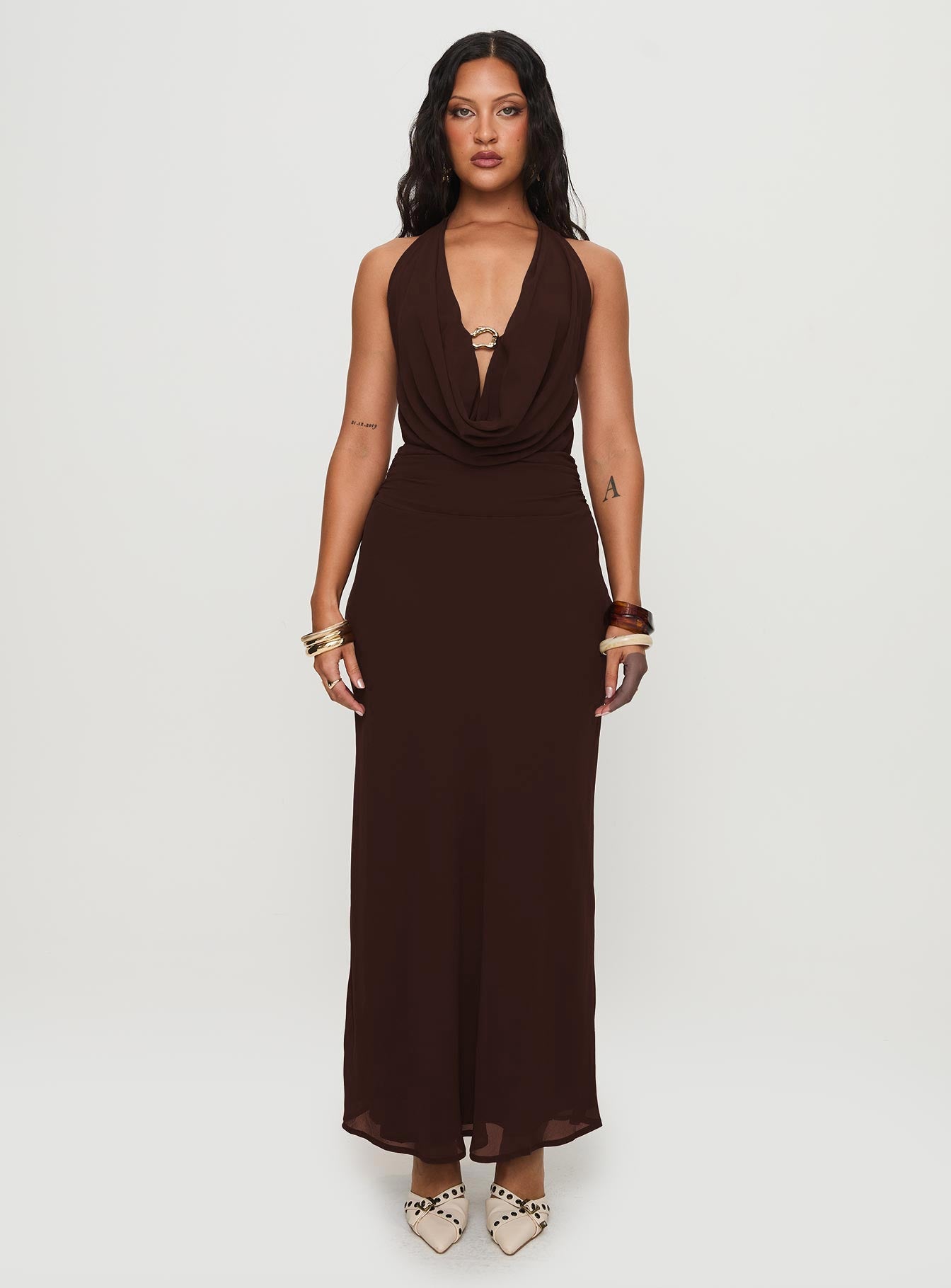 Alejandria Cowl Neck Maxi Dress Chocolate