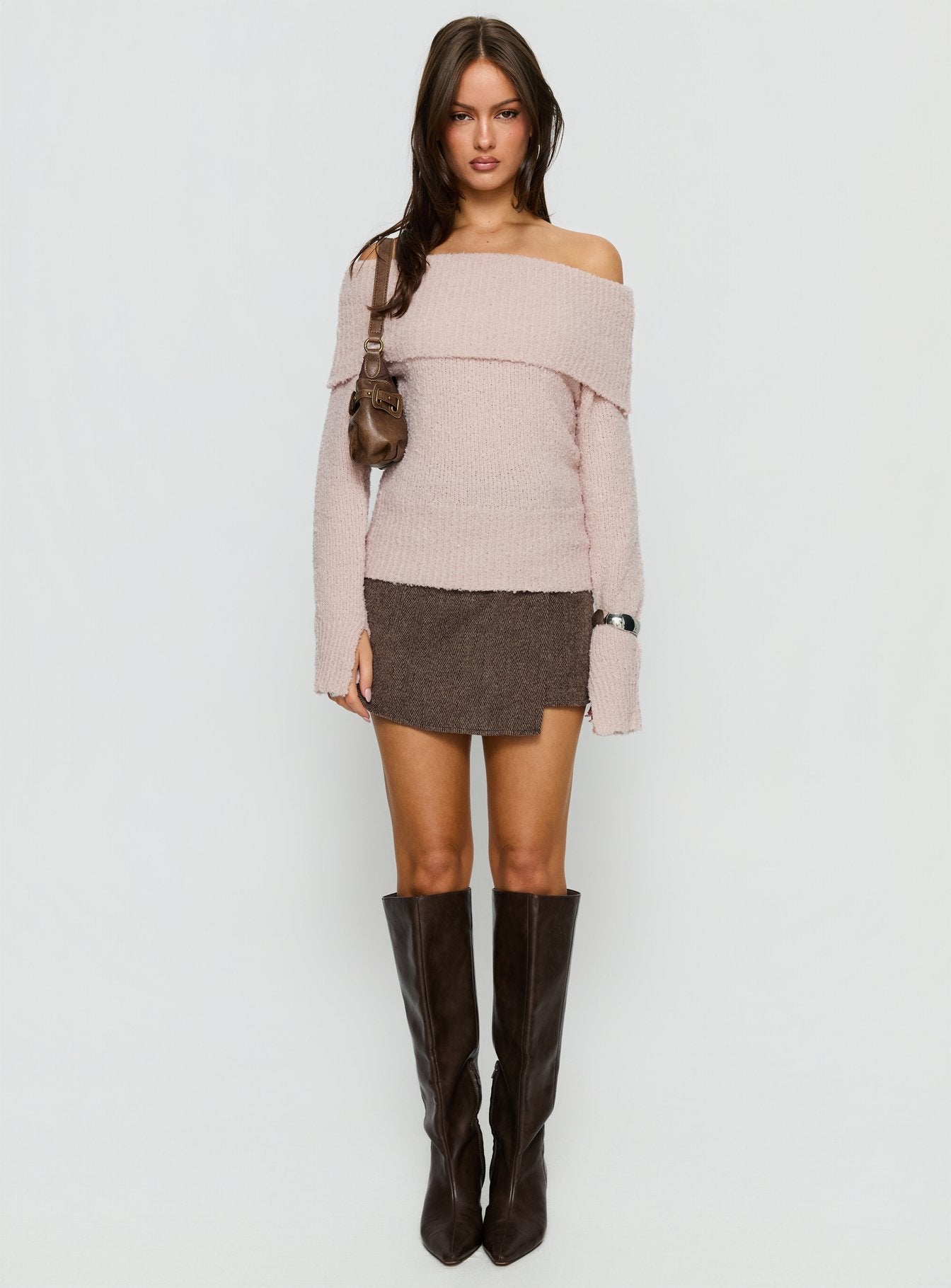 Clairissa Off Shoulder Knit Sweater Pink