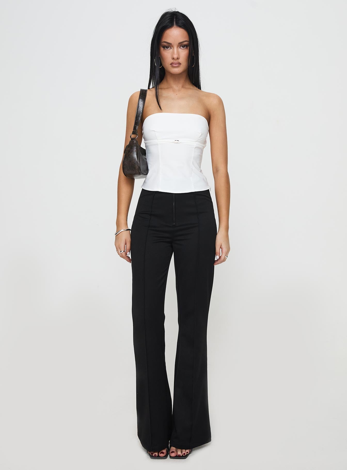 Flounce Strapless Top White