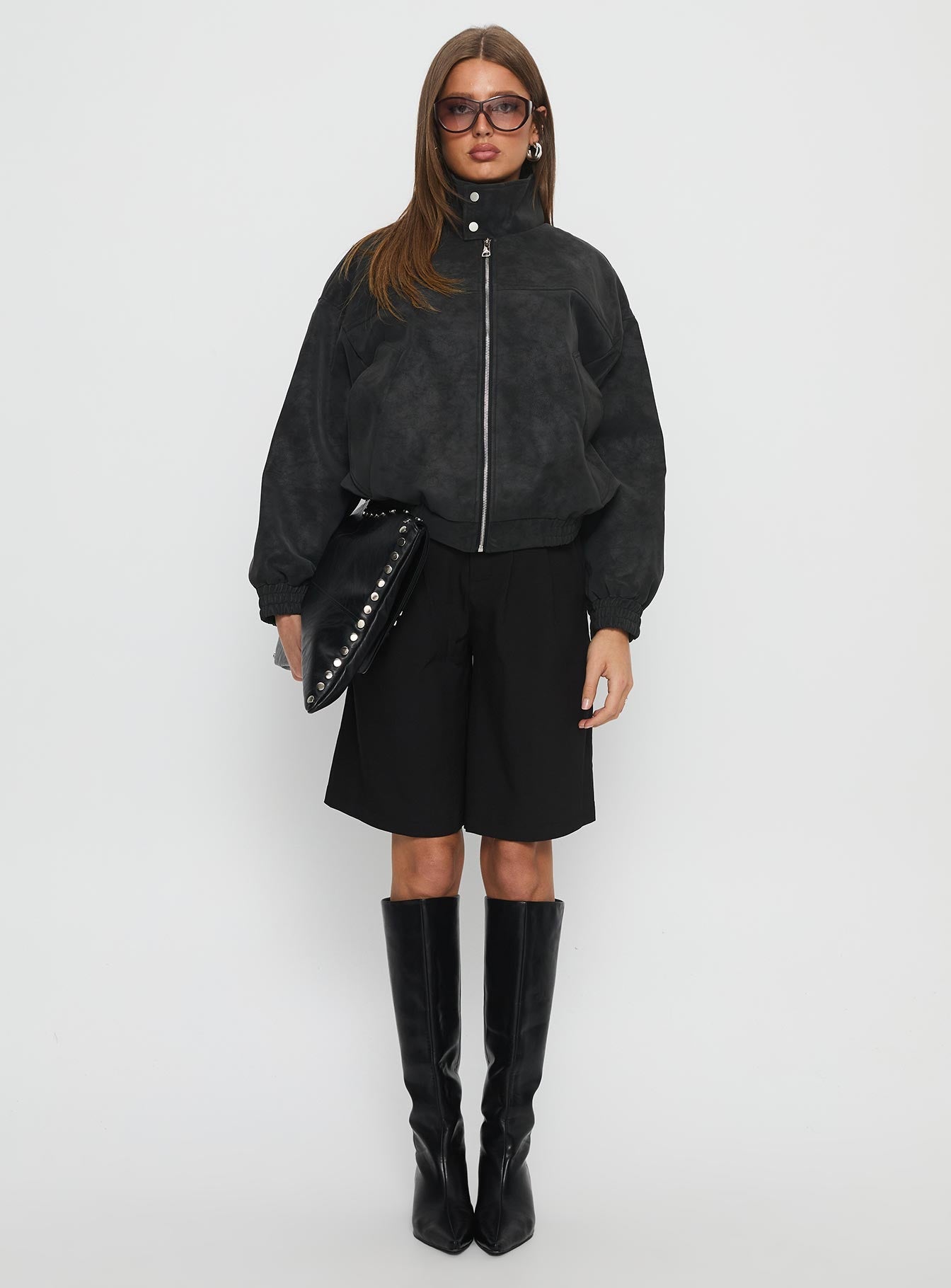 Ellissa Faux Suede Bomber Jacket Black