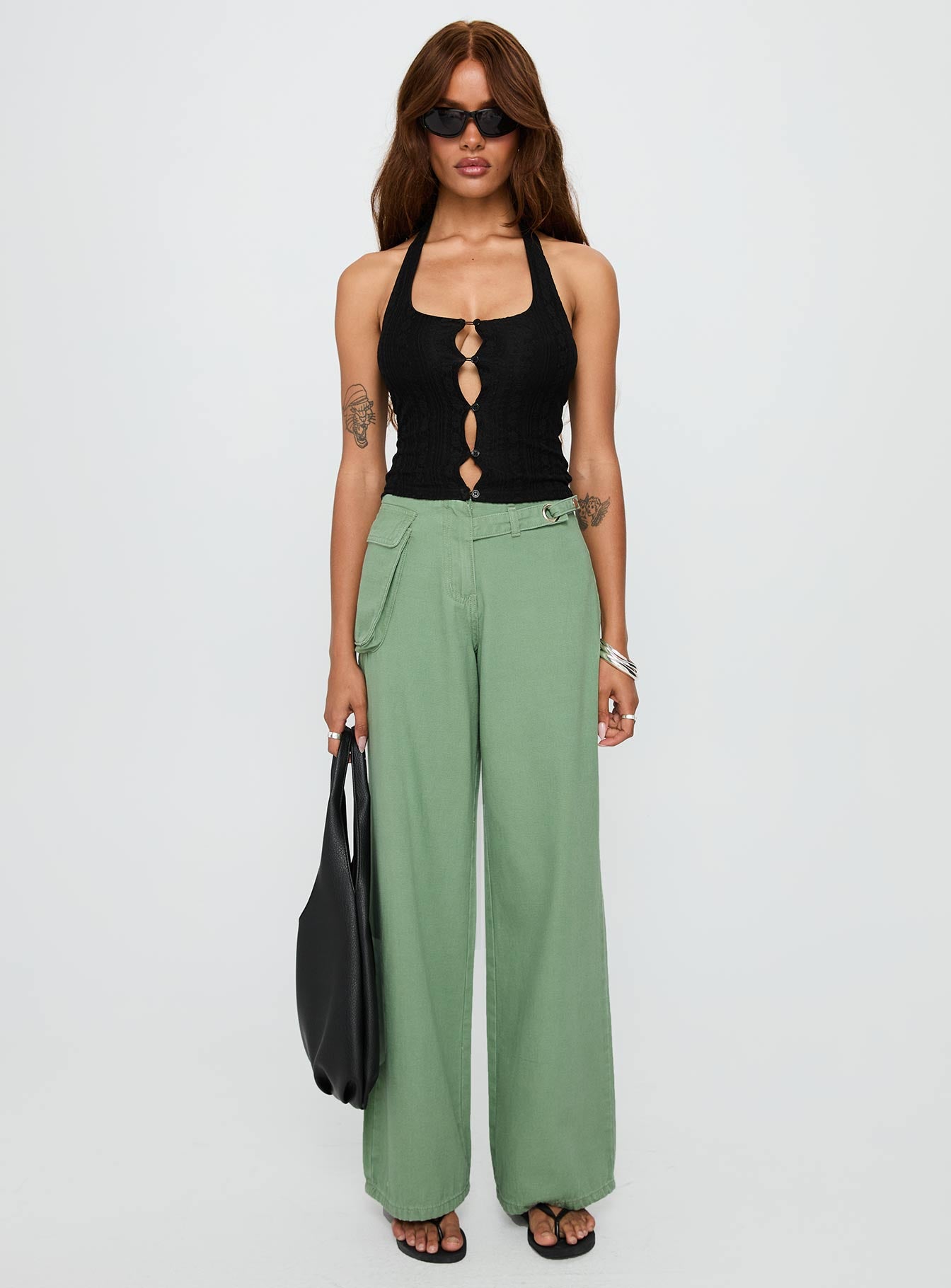 Mercadi Mid Rise Straight Leg Cargo Jeans Green