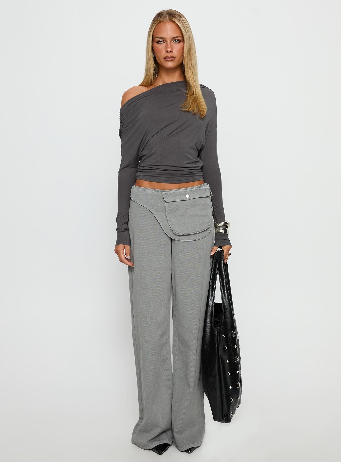 Incognito Low Rise Wide Leg Cargo Jeans Grey