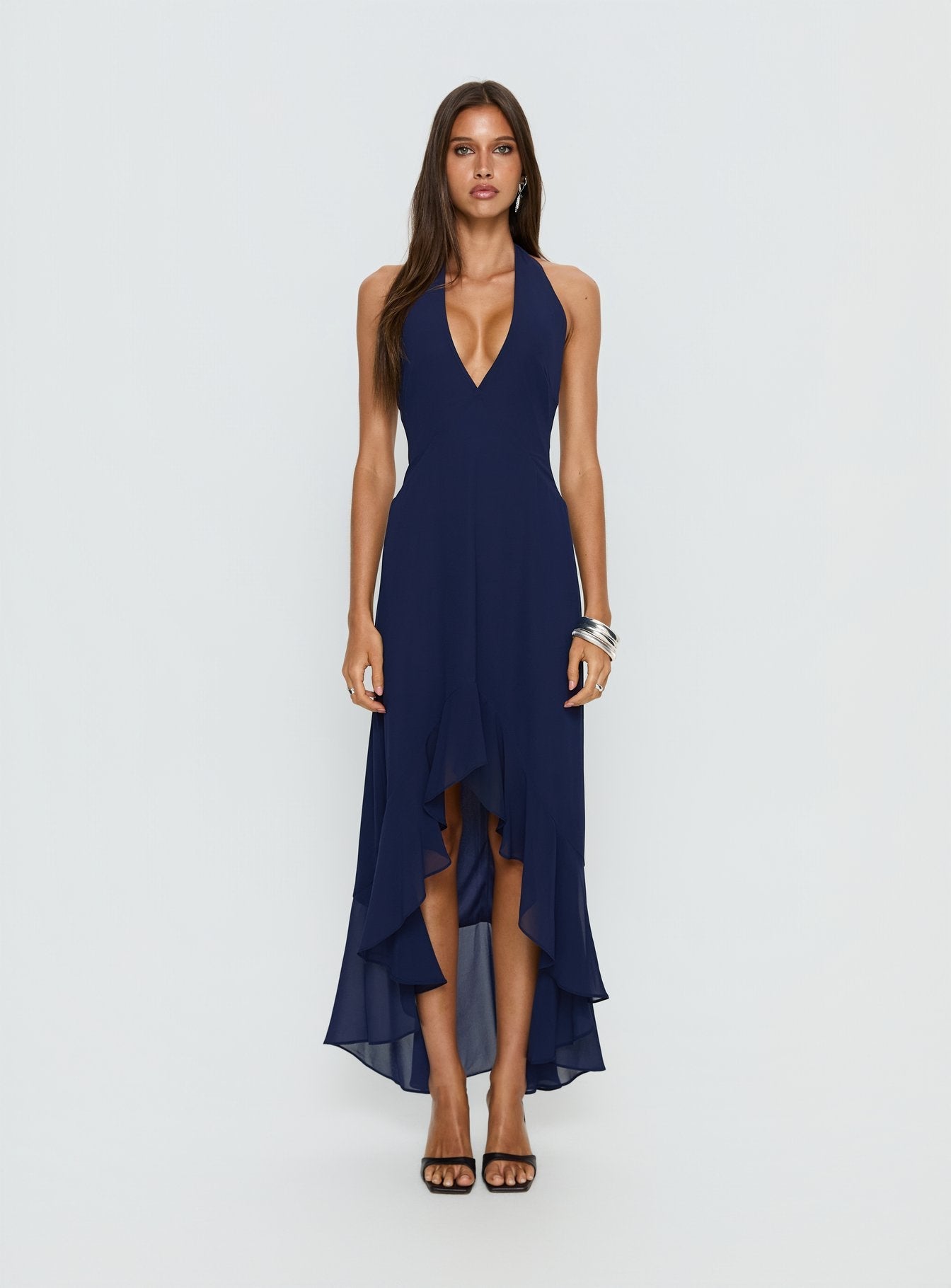 Agata Halter Frill Maxi Dress Navy