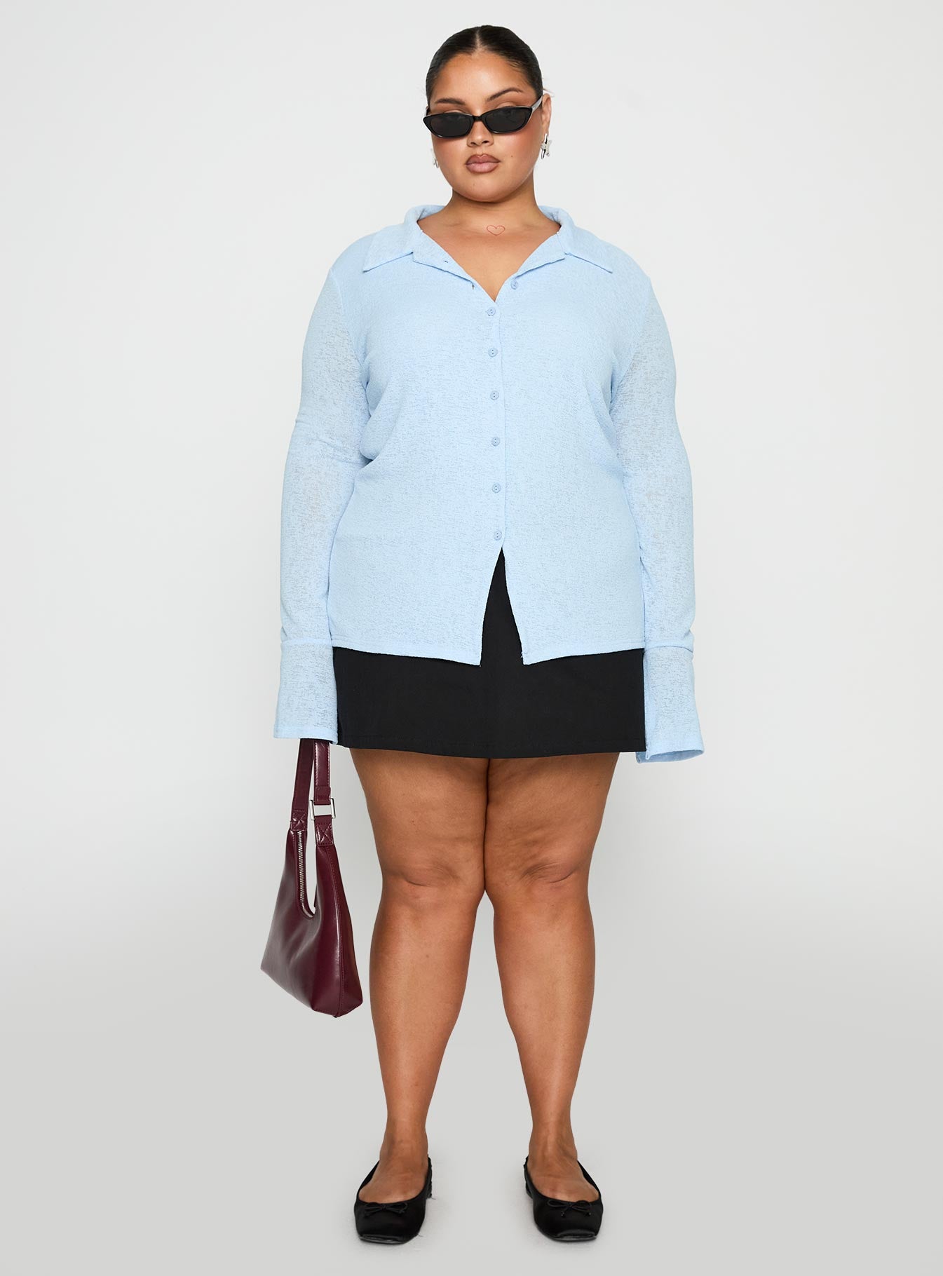 Finnean Long Sleeve Top Pale Blue Curve