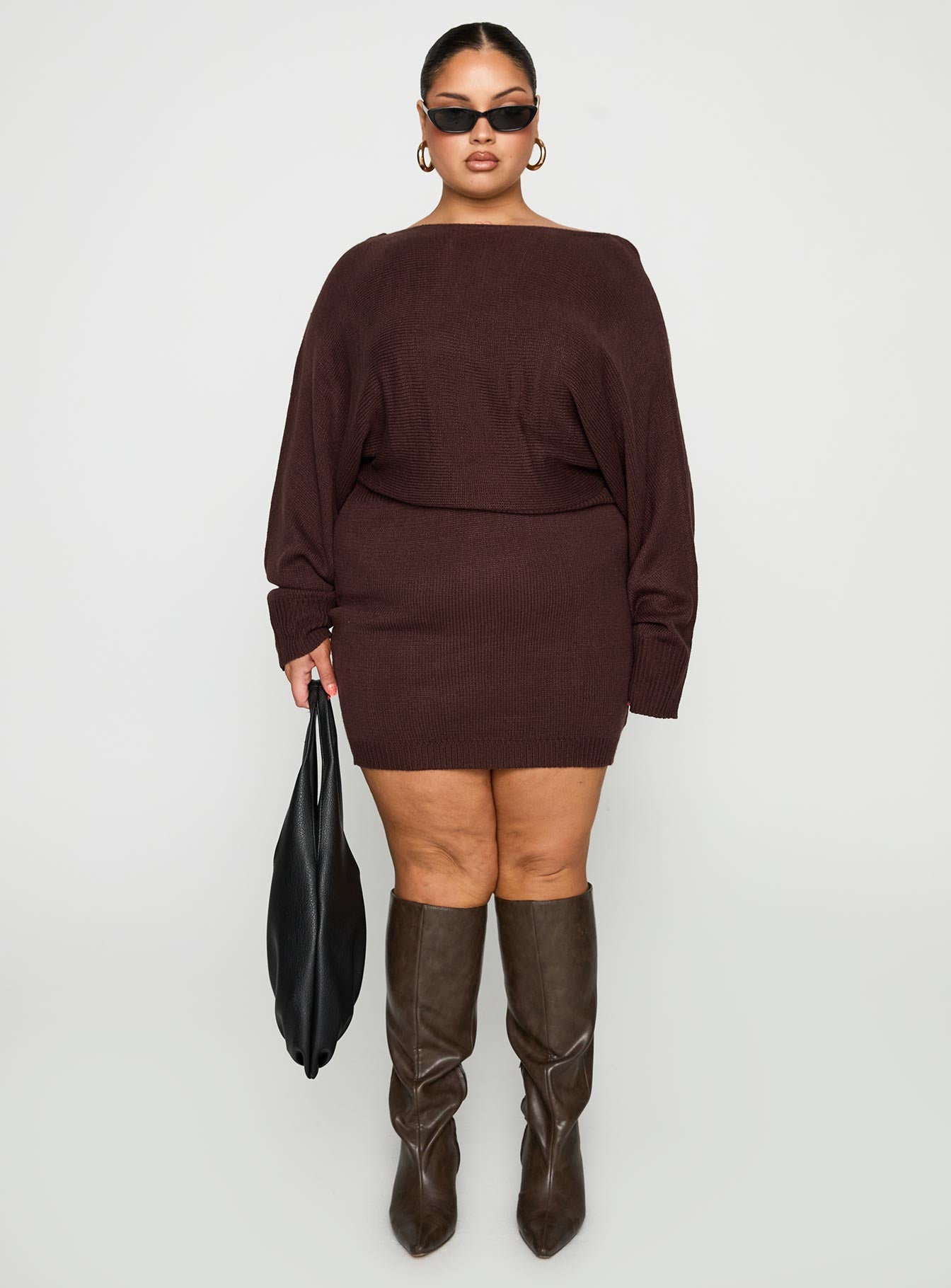 Bellamie Long Sleeve Mini Dress Chocolate Curve