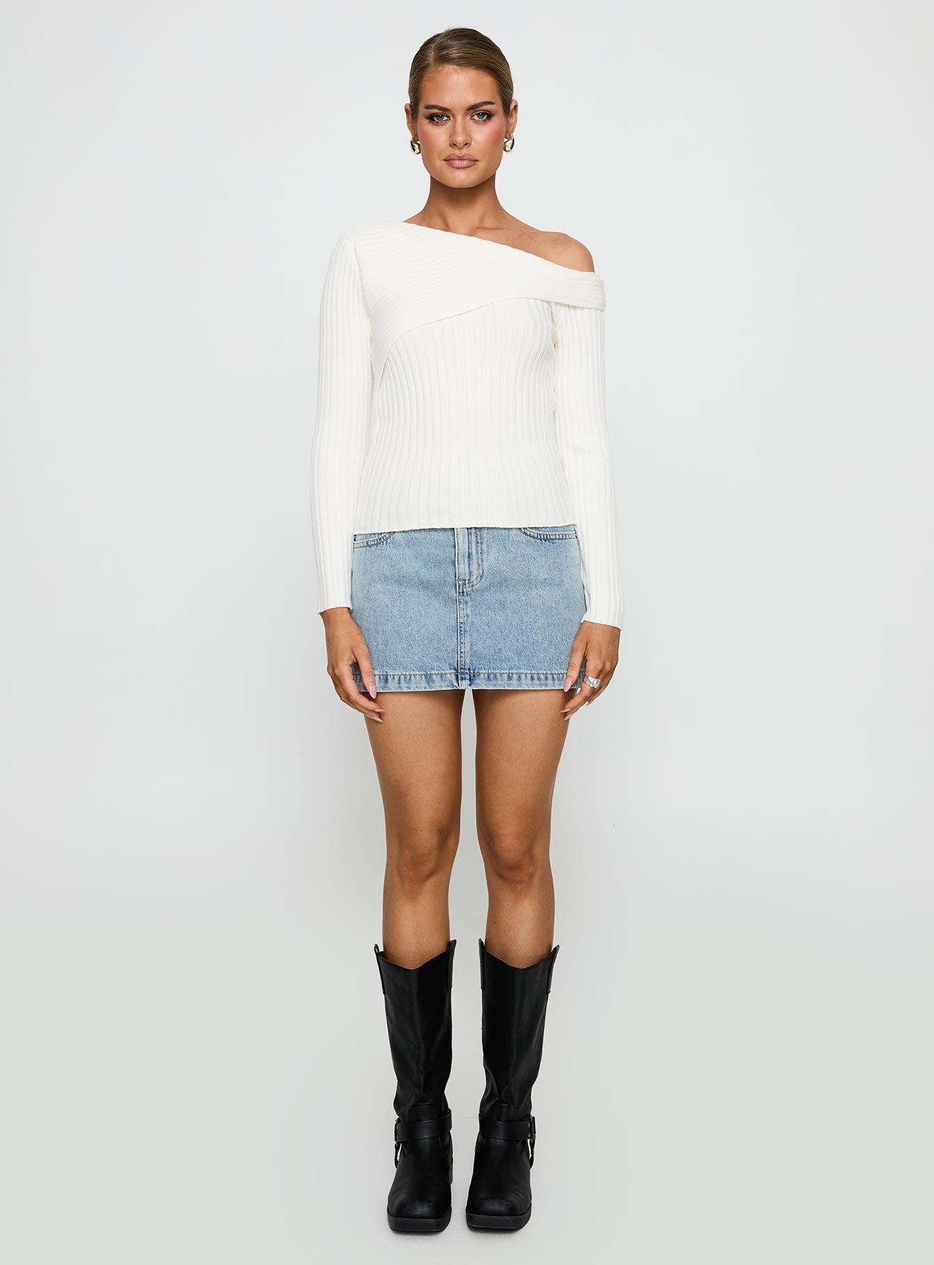 Jaybell Cold Shoulder Sweater White