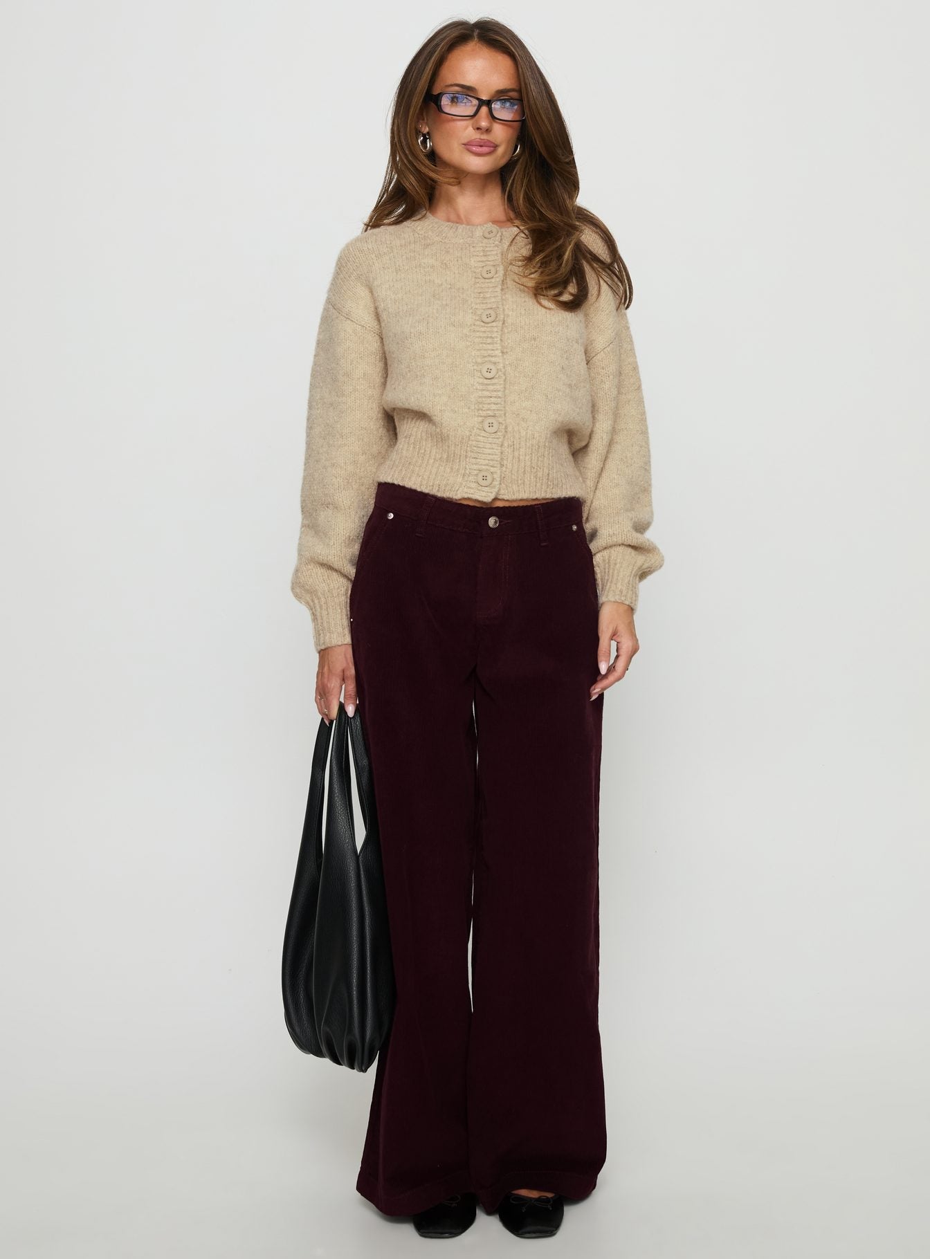 Jacynda Low Waist Wide Leg Corduroy Jeans Currant