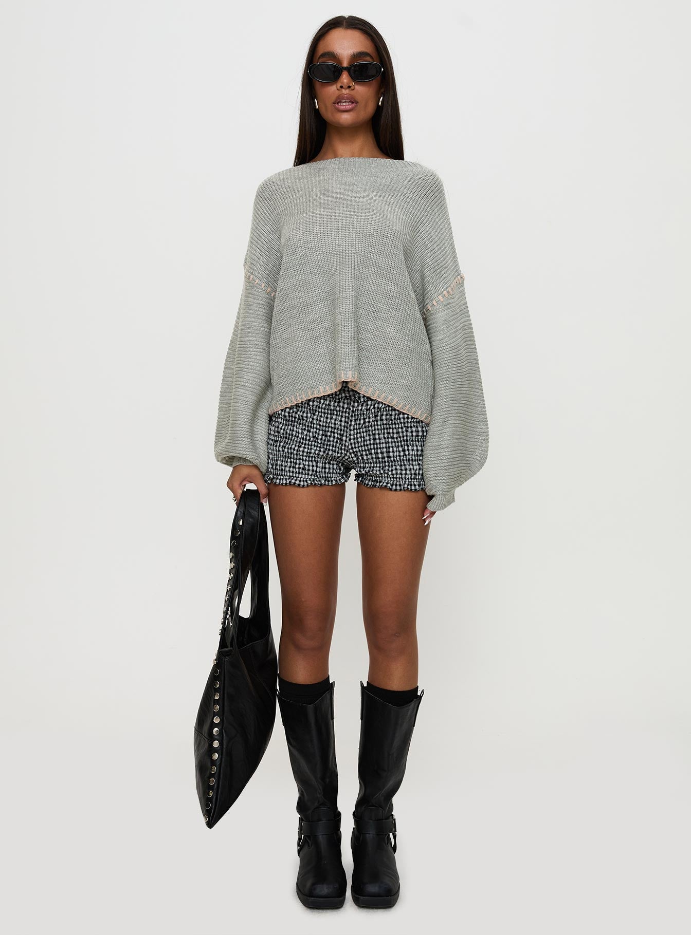 Baby I'm Back Knit Sweater Grey / Pink