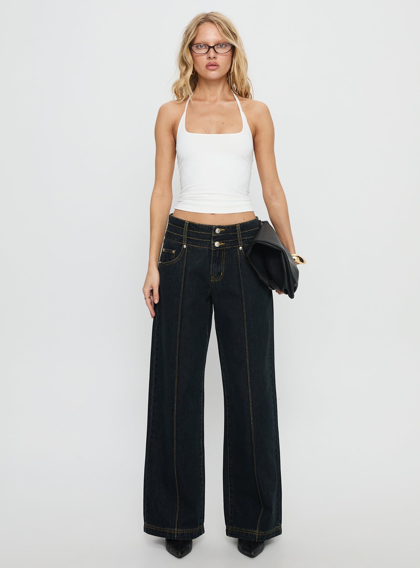 Hannalee Low Rise Wide Leg Cargo Jeans Grunge Wash