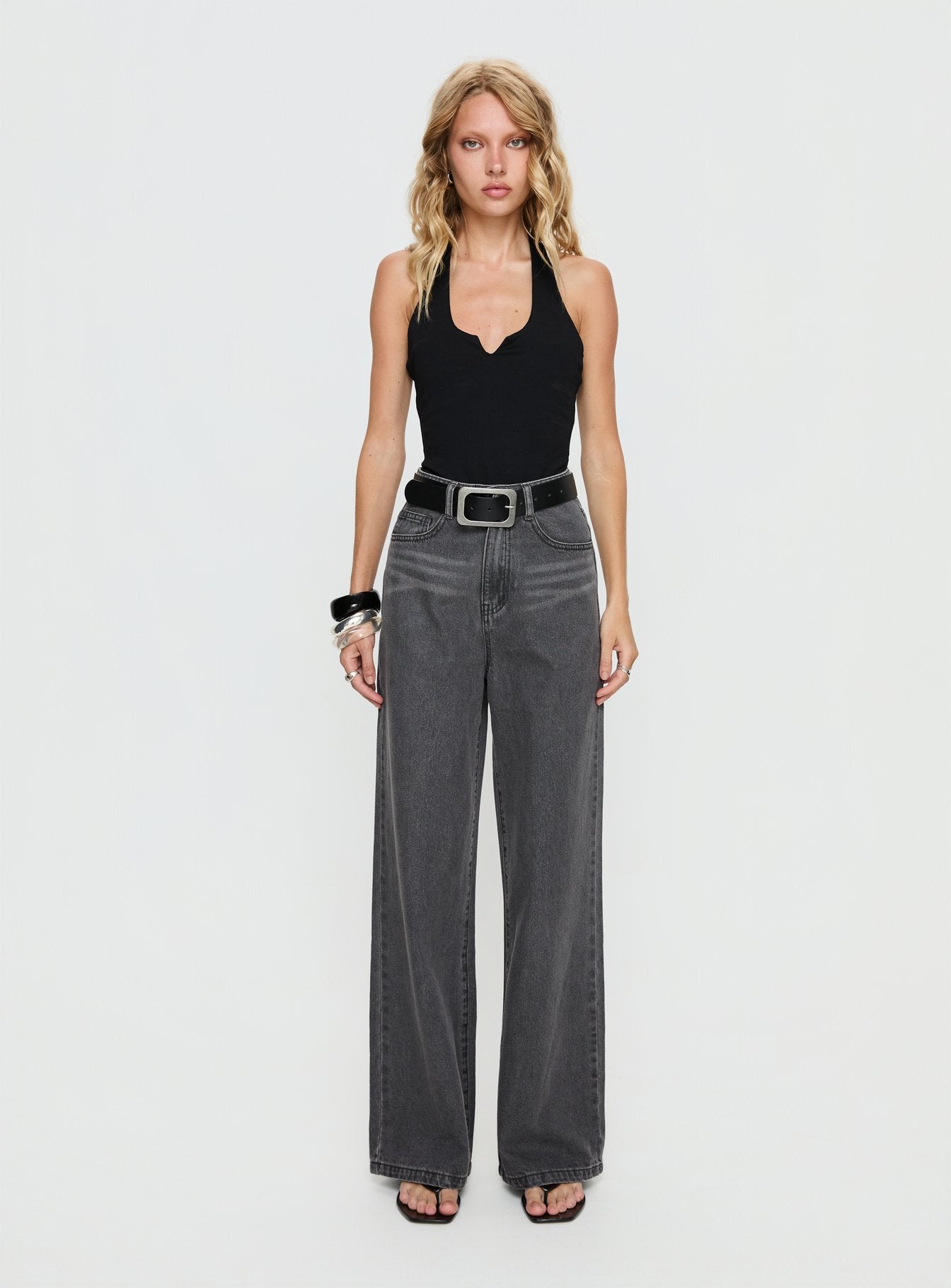 Nicolo High Rise Straight Leg Jeans Washed Grey