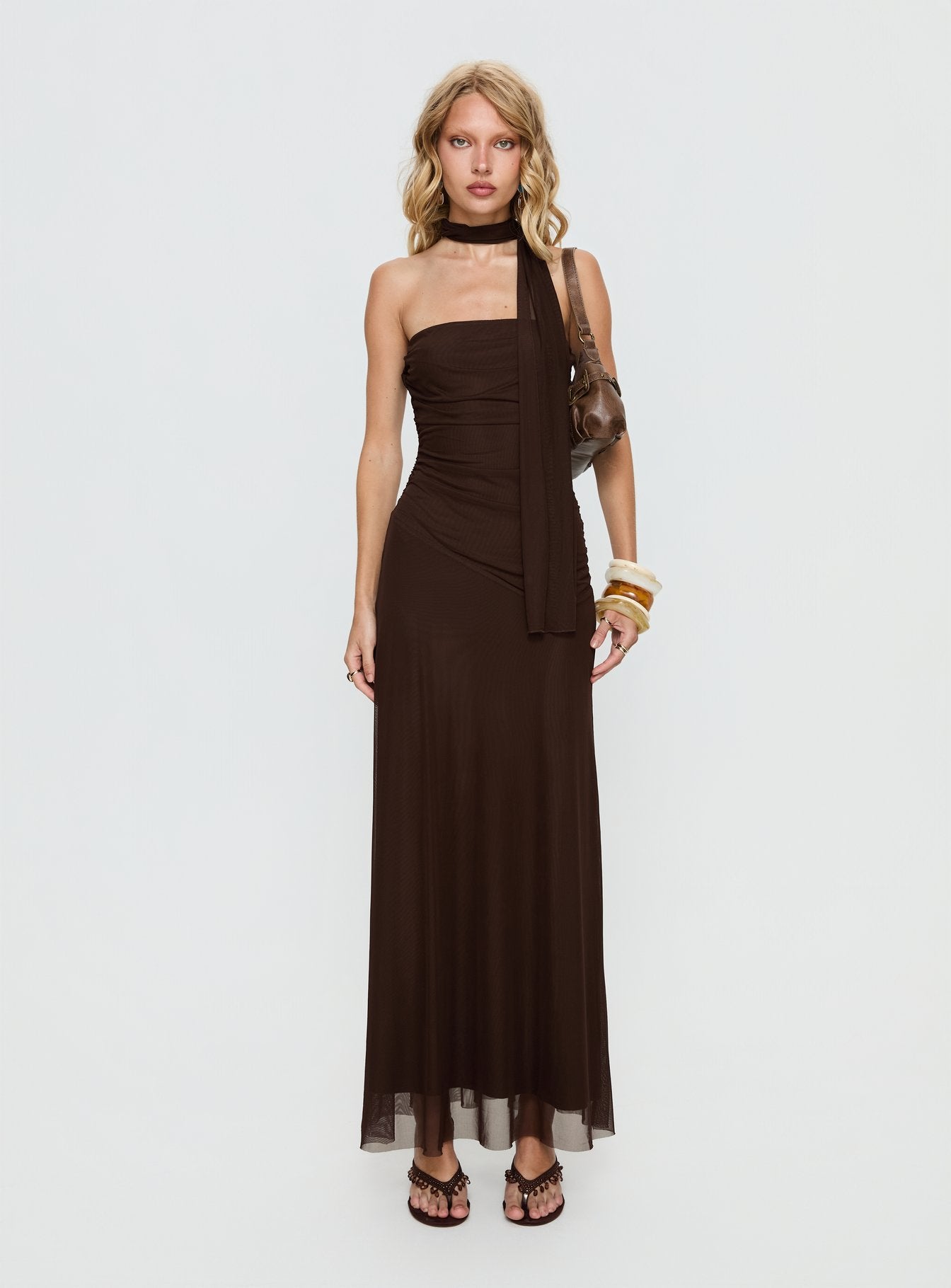 Ainslea Halter Scarf Maxi Dress Dark Brown