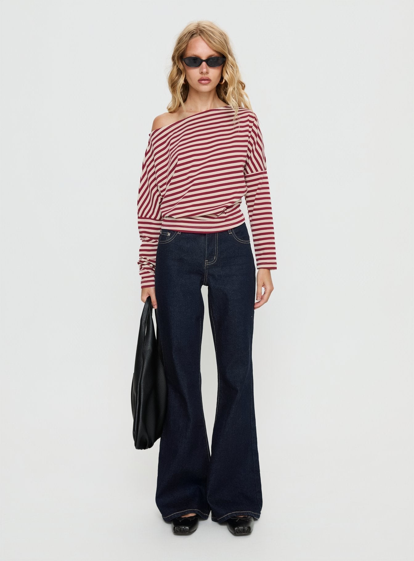 Deora Cinched Long Sleeve Top Red Stripe