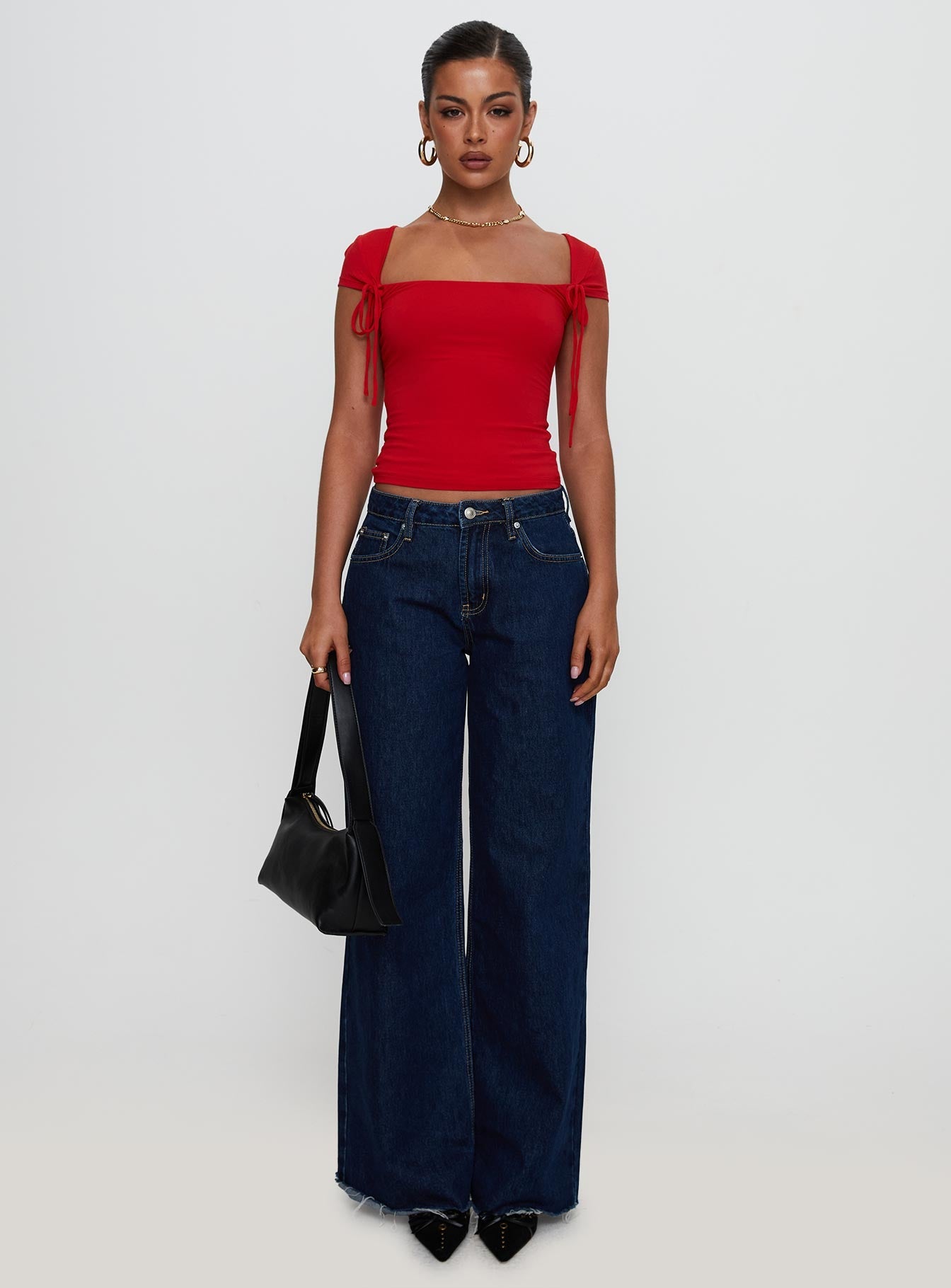 Daena Tie Detail Top Red