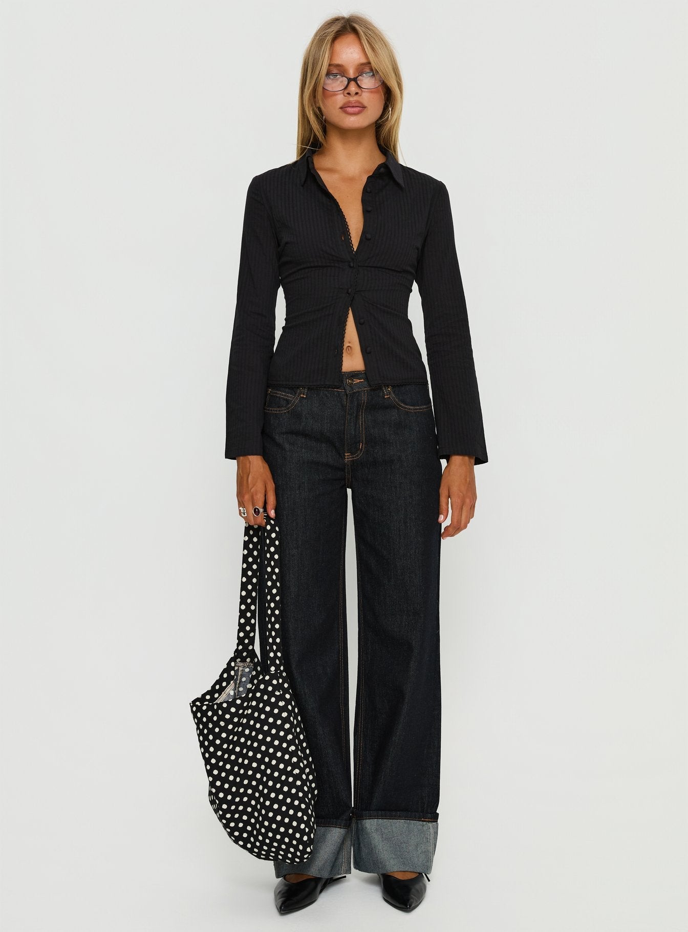 Emersonne Button Up Top Black