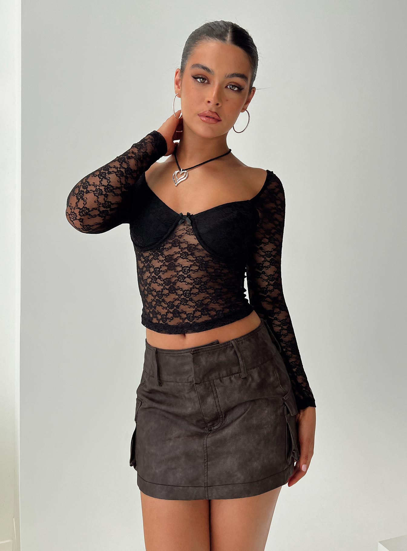 Domenic Faux Leather Mini Skirt Washed Black Petite