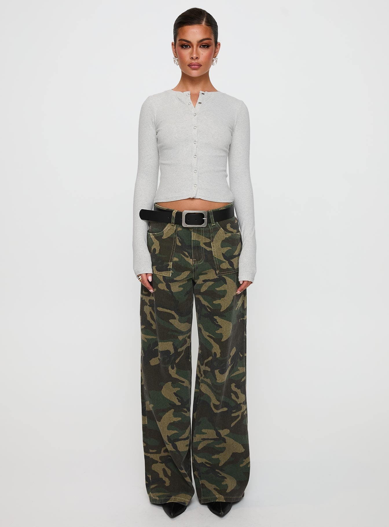 Briony Mid Rise Wide Leg Jeans Camouflage