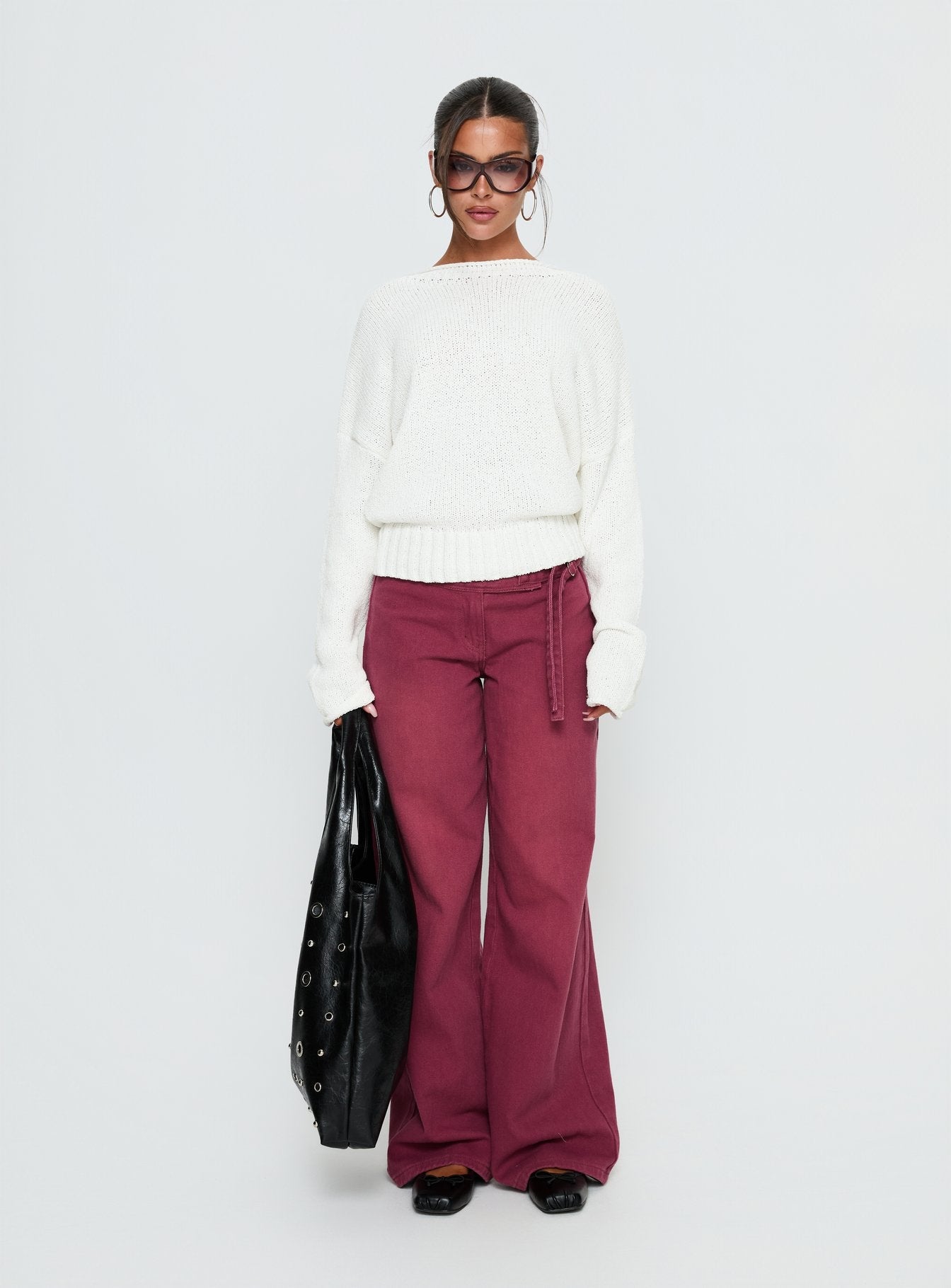 Reannon Wide Neck Knit Sweater White