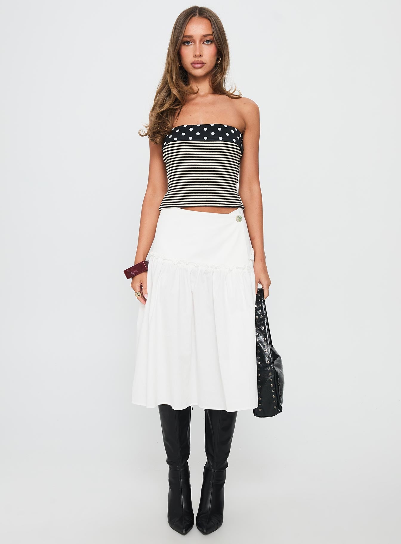 Jonsie Tiered Frill Midi Skirt White