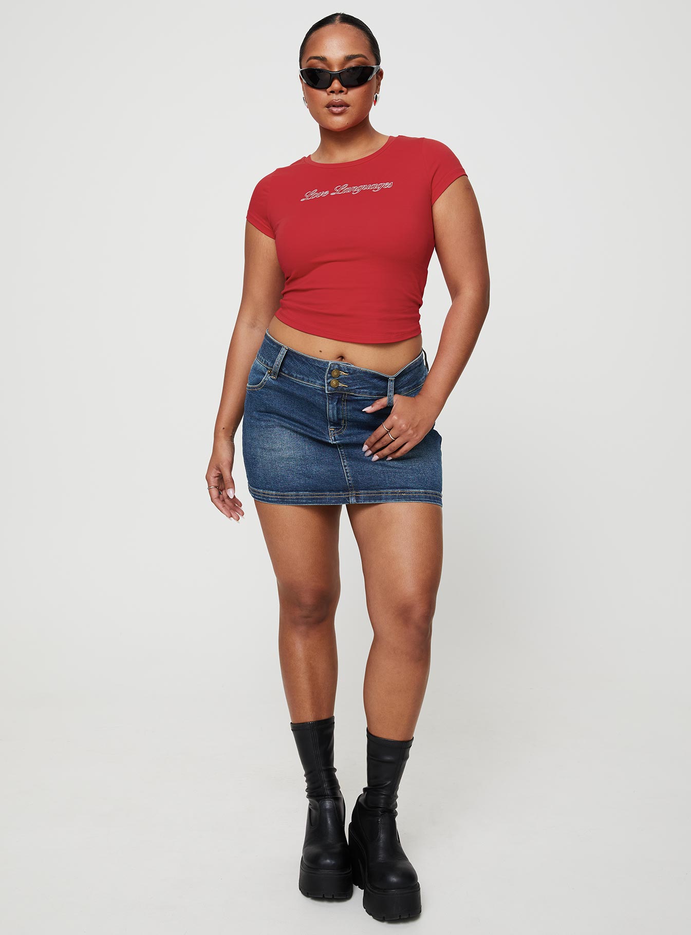 Faya Low Rise Denim Mini Skirt Dark Blue