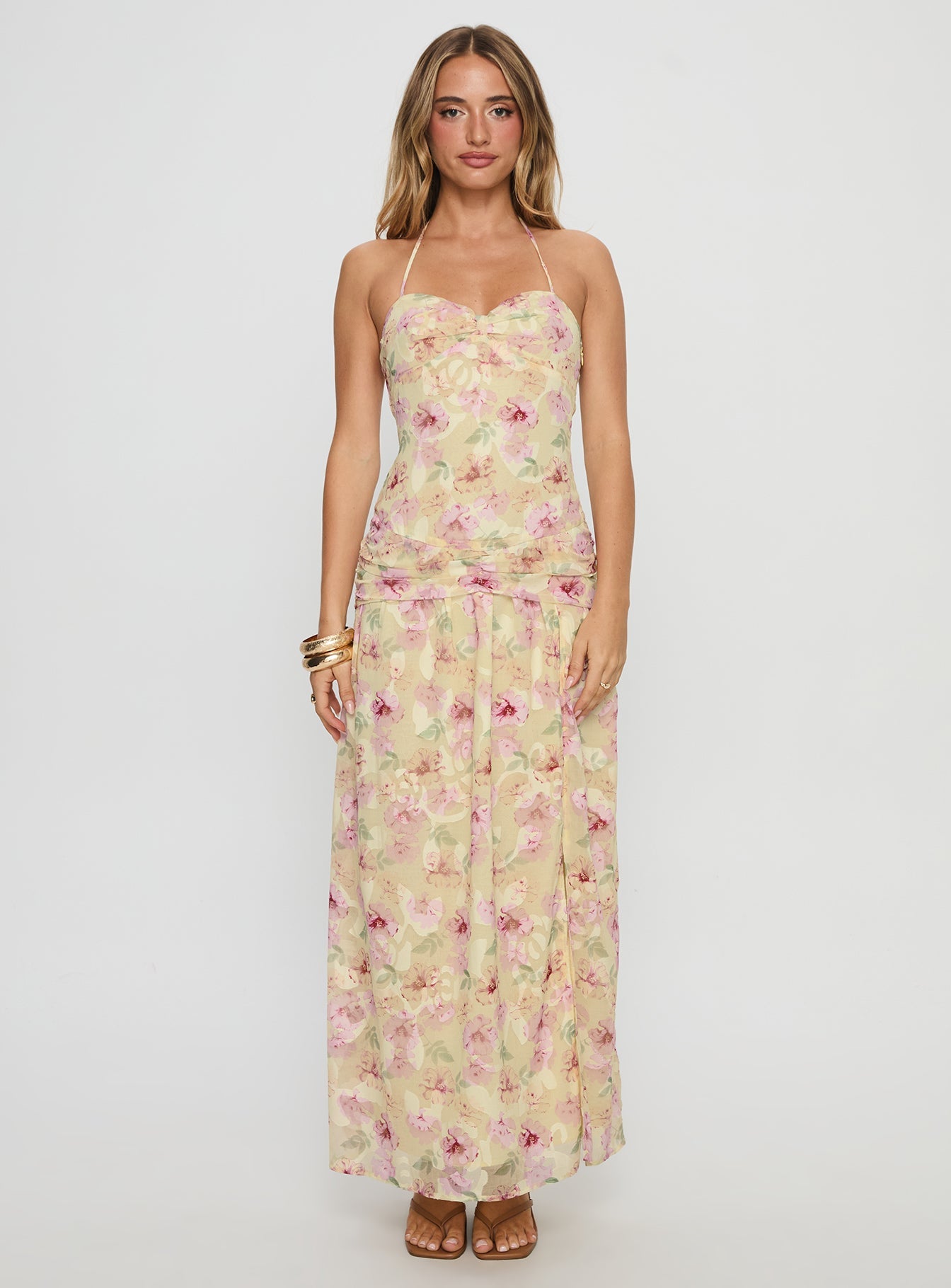 Deserae Halter Maxi Dress Floral Multi