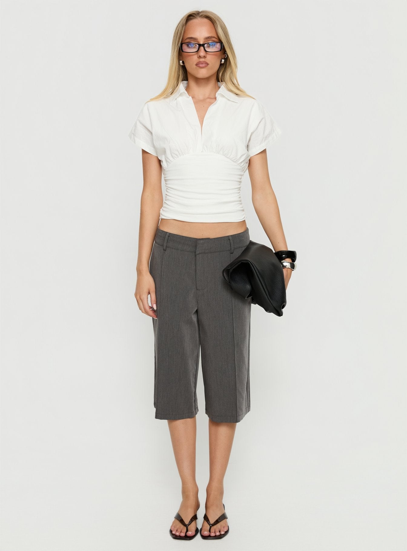 Chalia Ruched Collared Top White