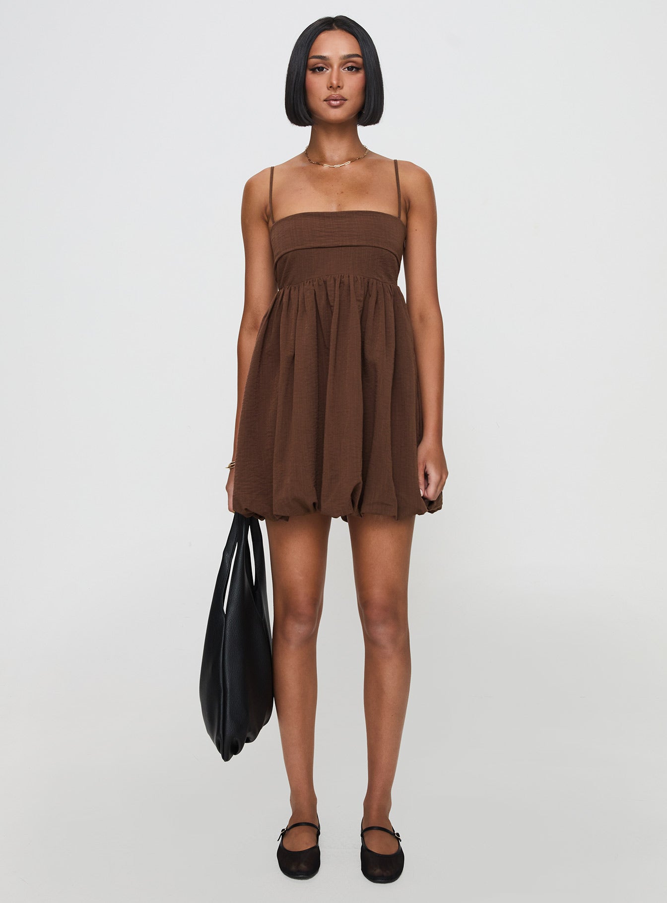 Layken Bubble Hem Mini Dress Chocolate Tall