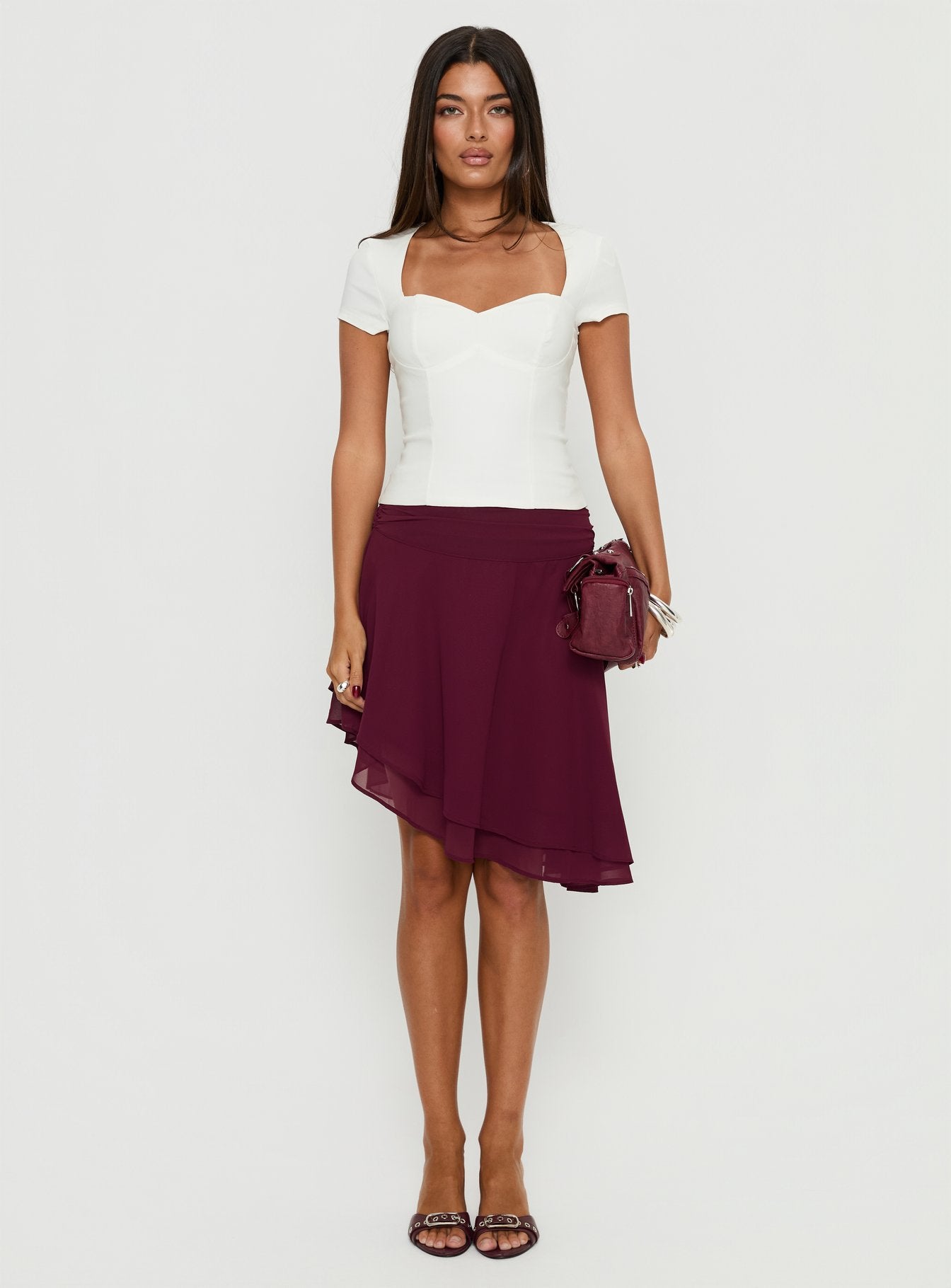 Evanescence Asymmetrical Midi Skirt Cherry