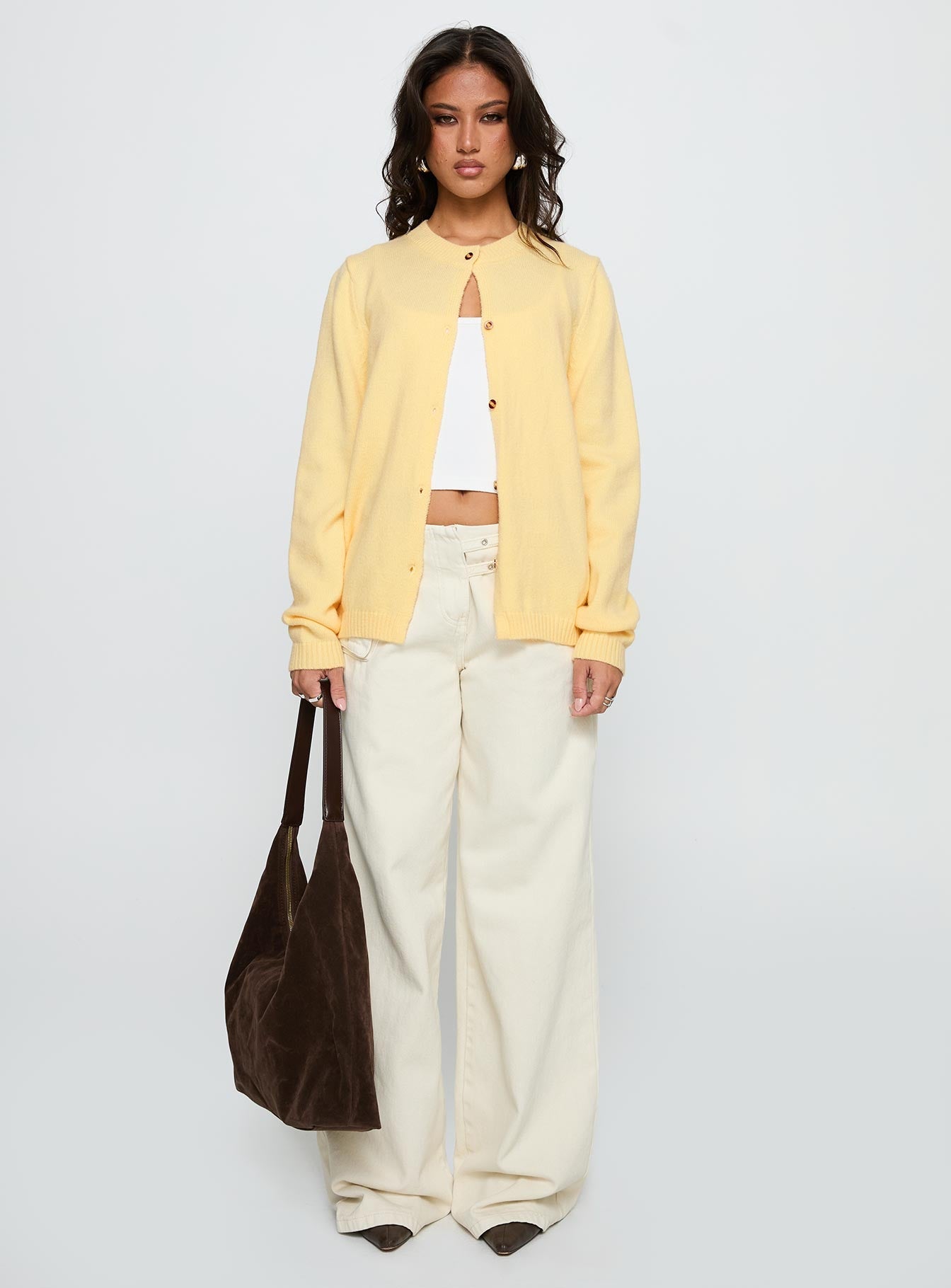 Arica Button Up Knit Cardigan Lemon