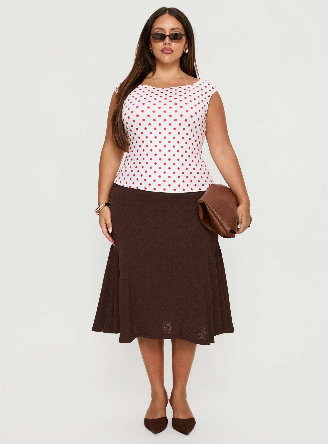 Lewish Low Rise Midi Skirt Chocolate Curve