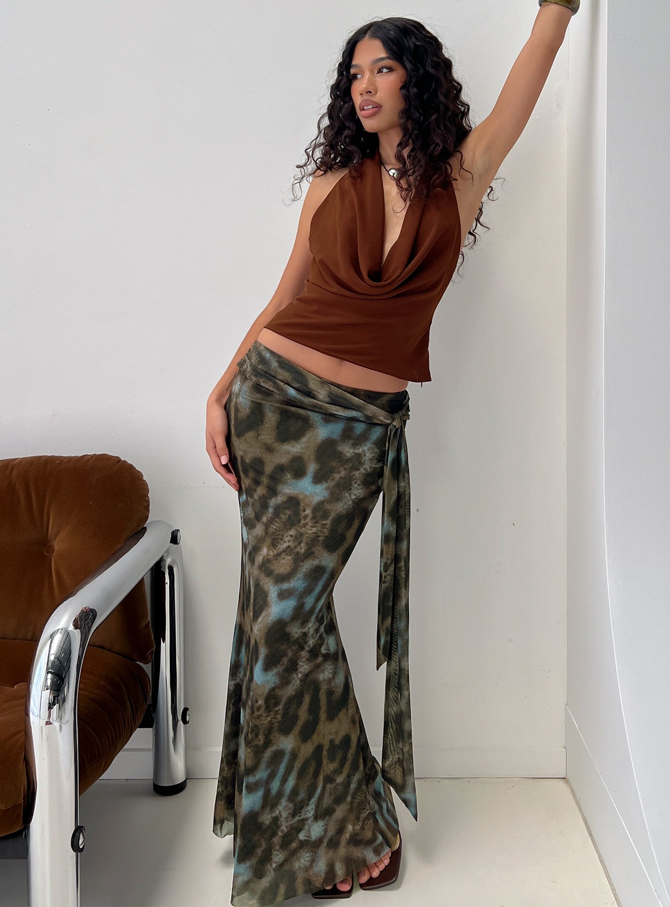 Caviar Tie Maxi Skirt Leopard