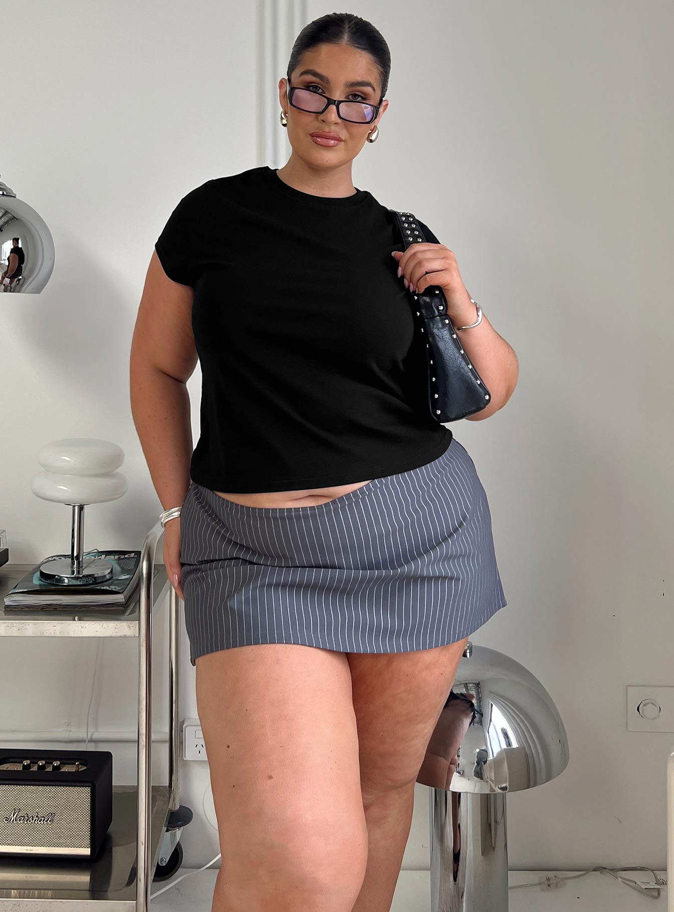 Can't Sleep Skort Charcoal Stripe Curve