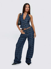 Top Model Low Rise Straight Leg Jeans Indigo Plaid