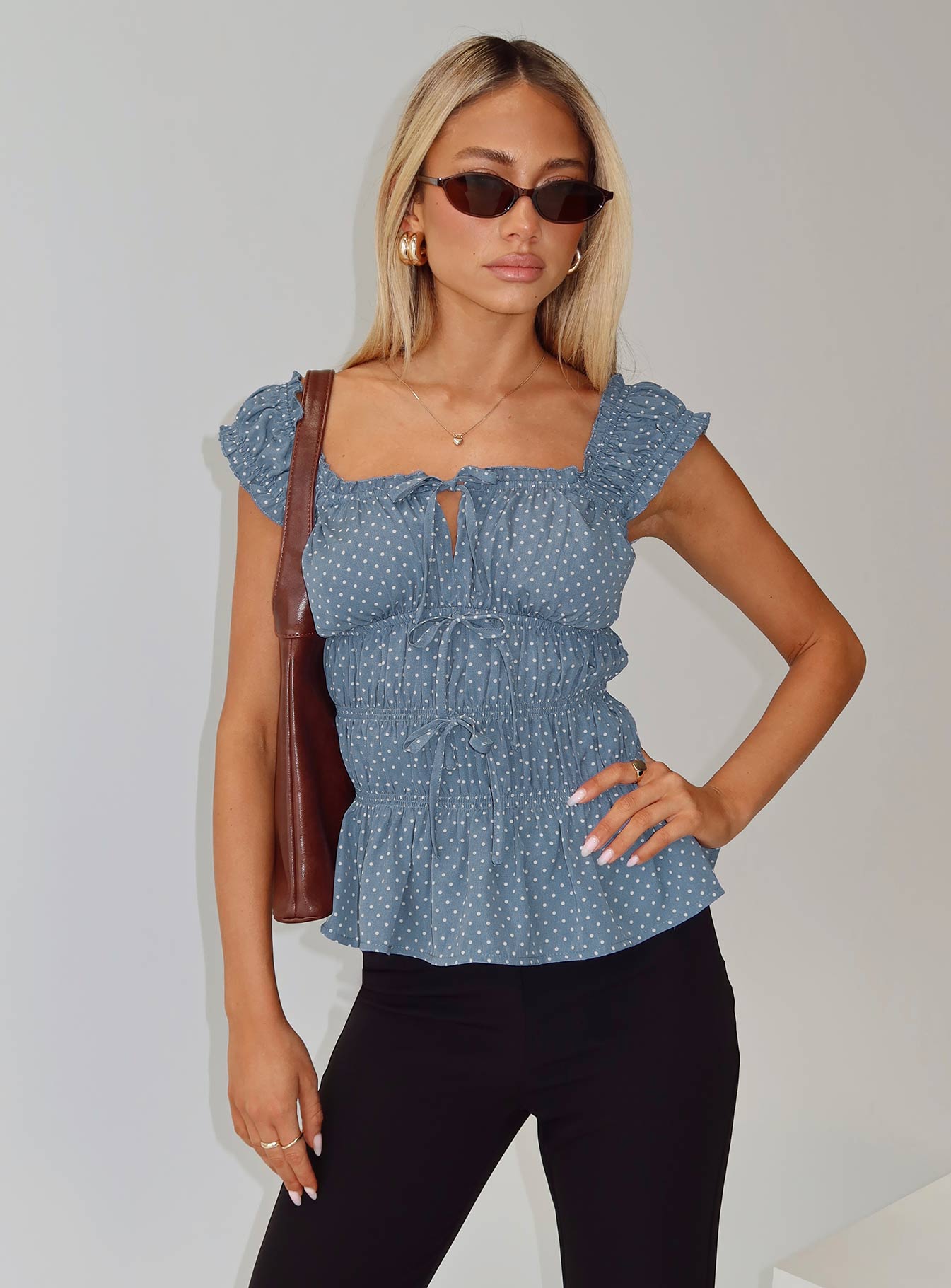 Scouts Honour Shirred Top Blue / White