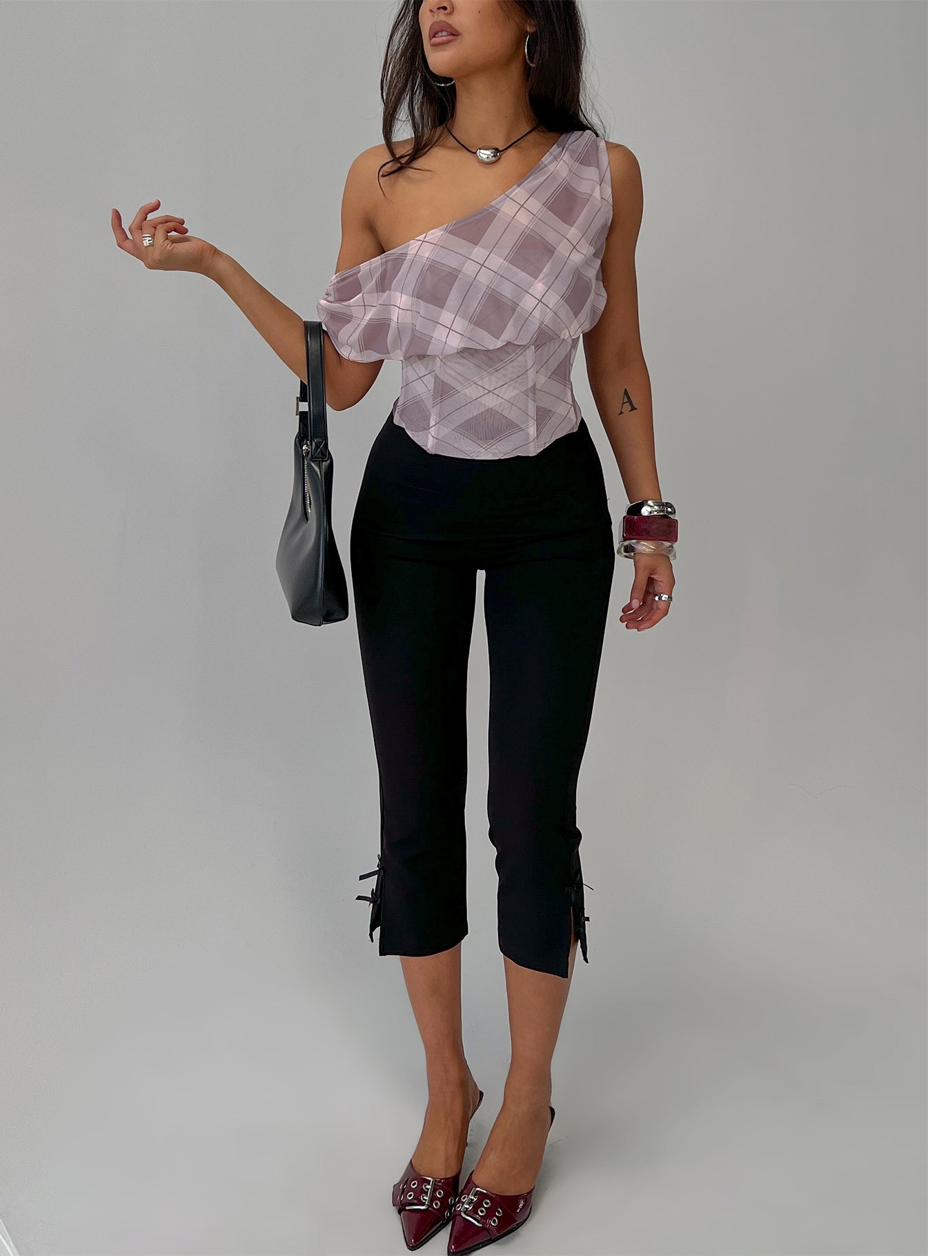 Amabelle Corset Draped Top Multi Plaid